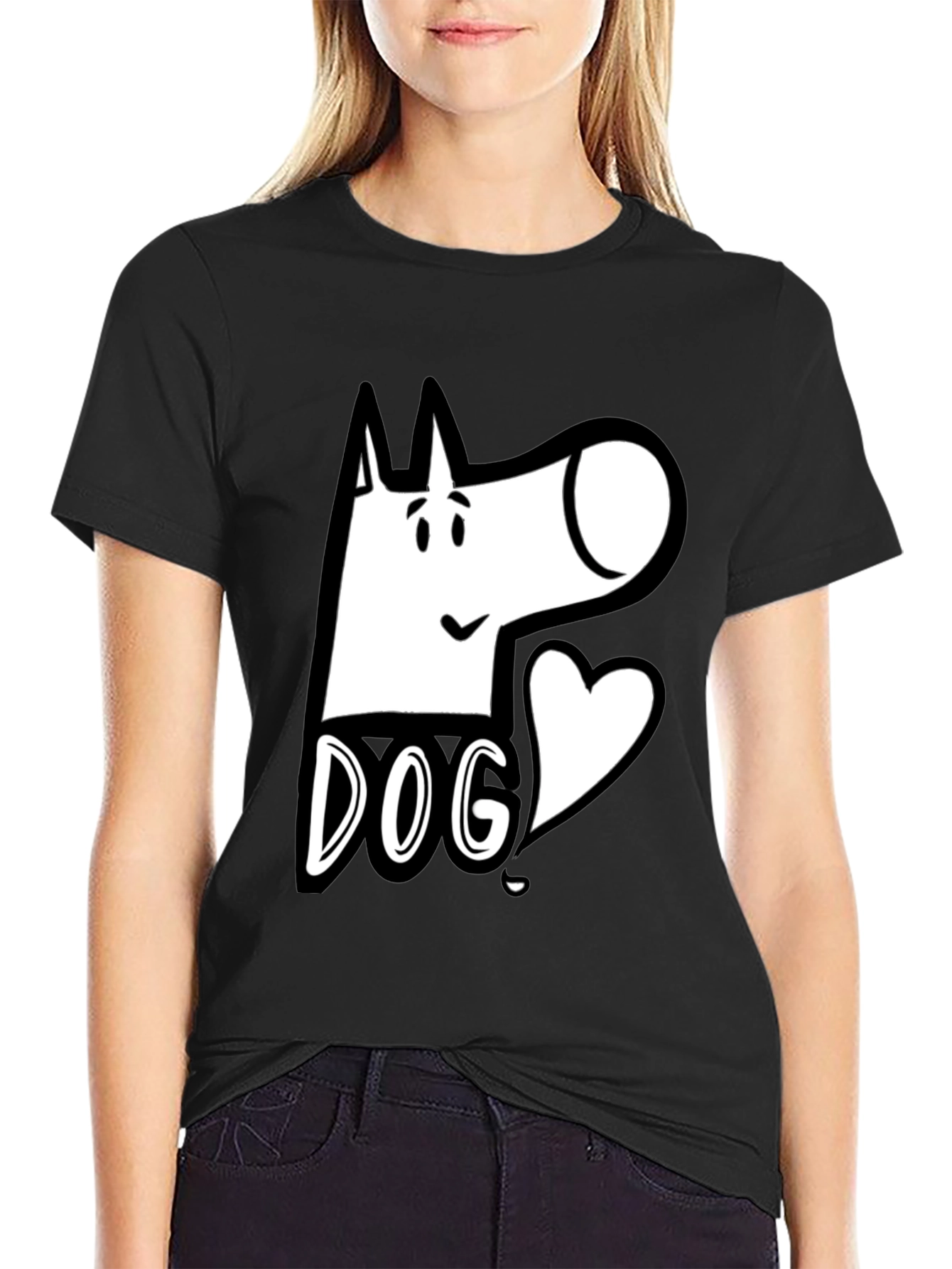 Dog Graphic Tee - Cute Cartoon Design Black T-Shirt