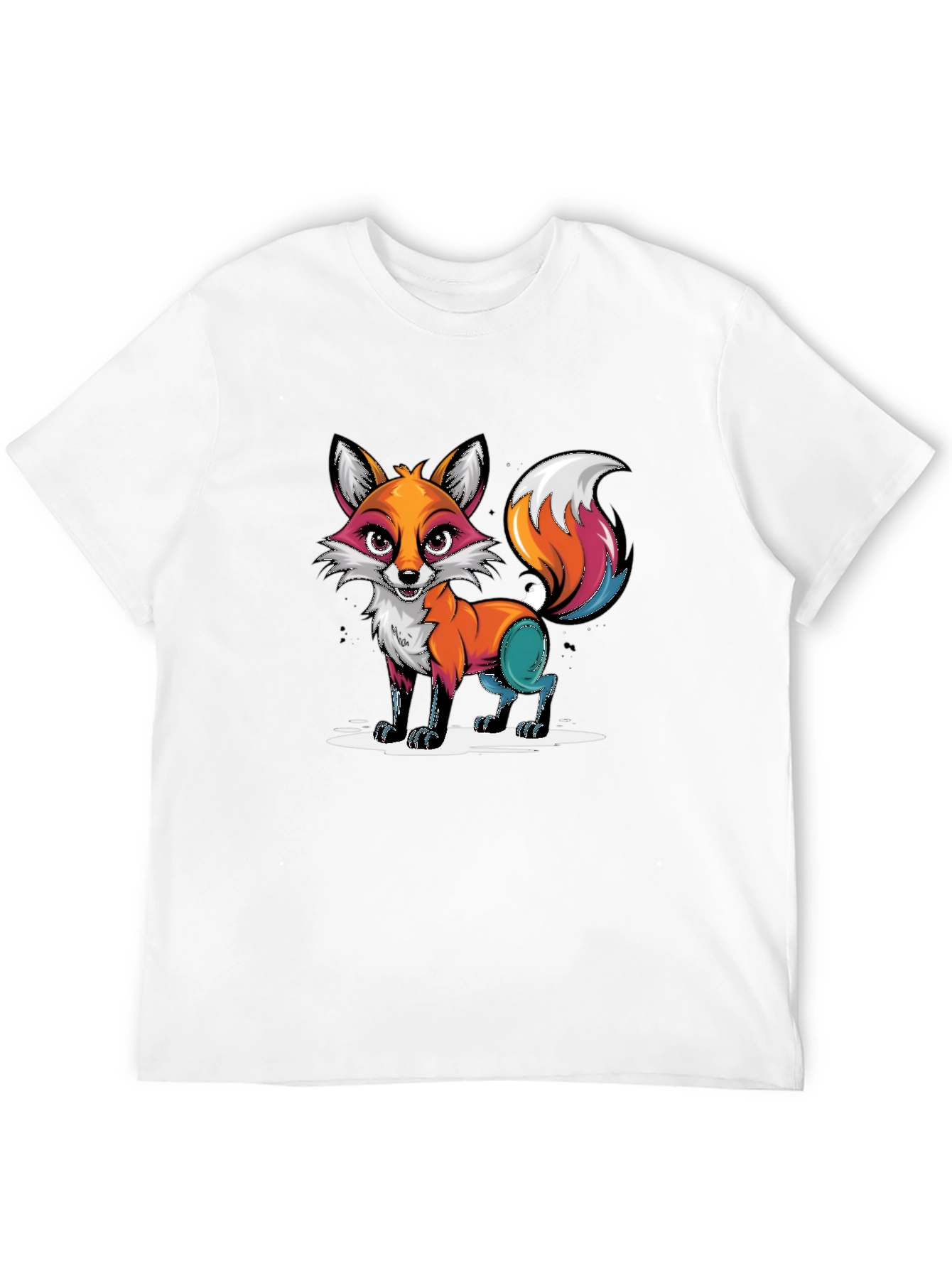 Cartoon Fox Graphic Tee - Black T-Shirt
