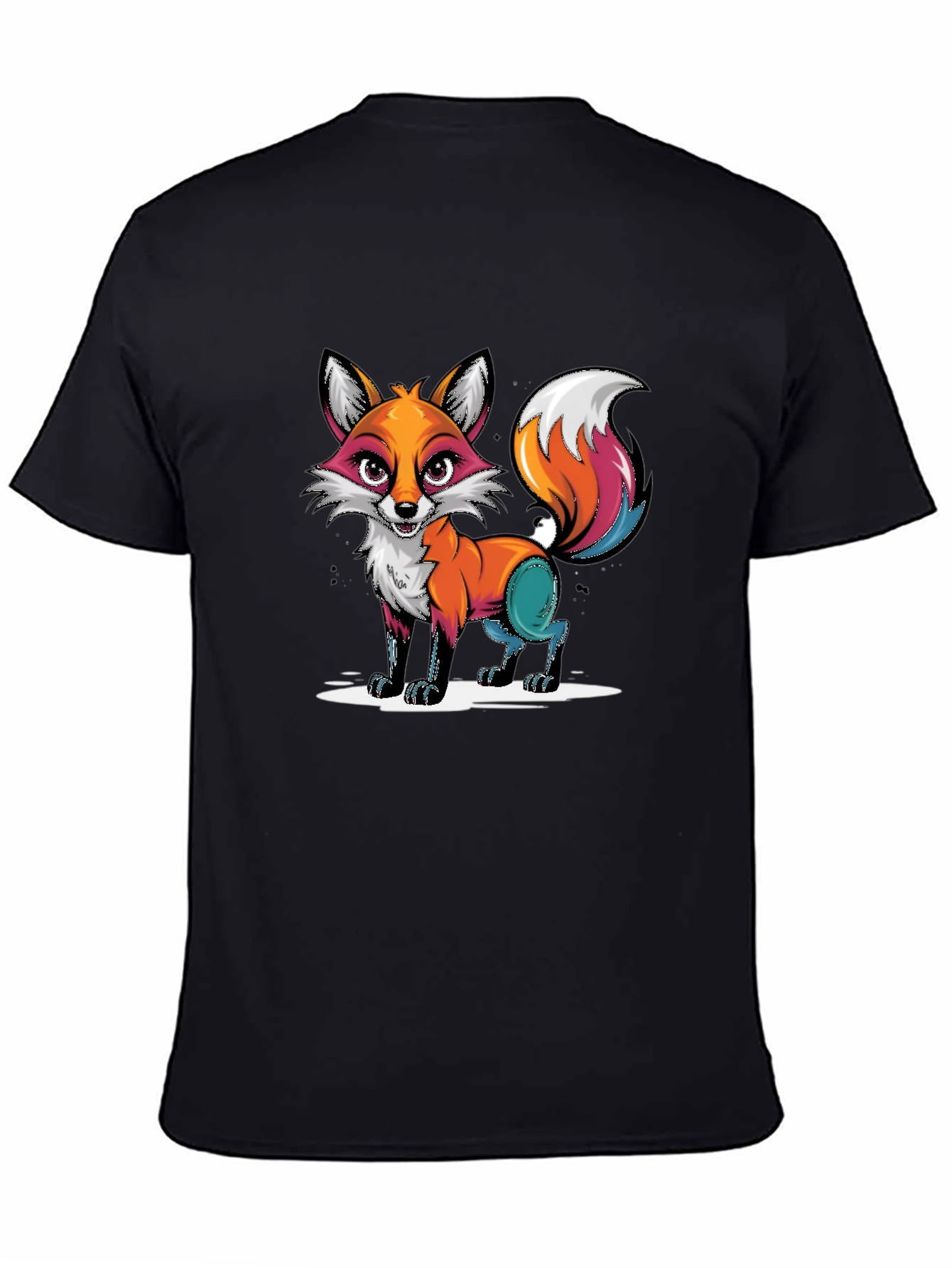 Cartoon Fox Graphic Tee - Black T-Shirt