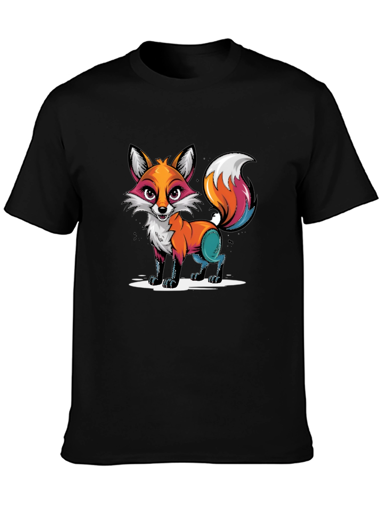 Cartoon Fox Graphic Tee - Black T-Shirt