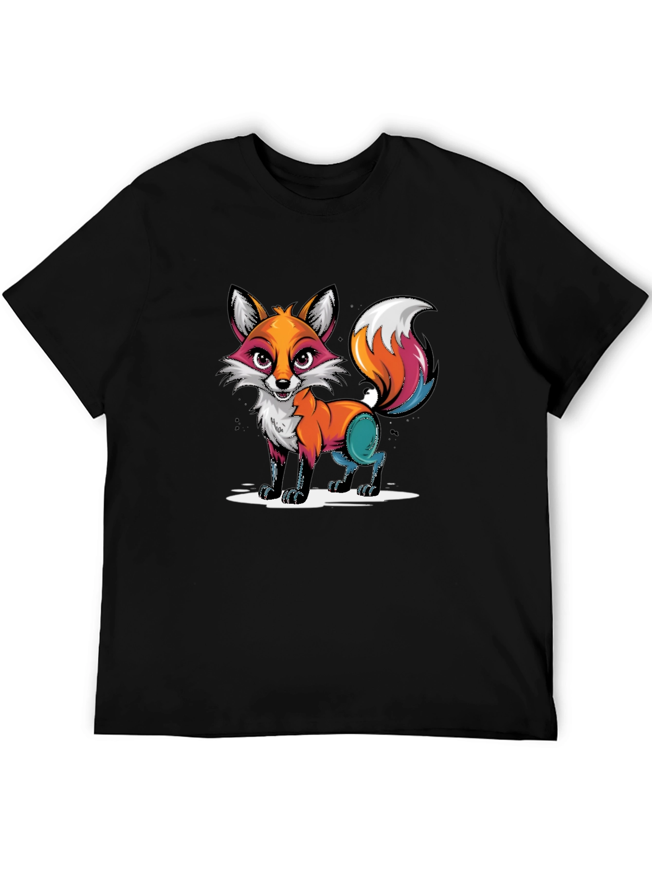 Cartoon Fox Graphic Tee - Black T-Shirt