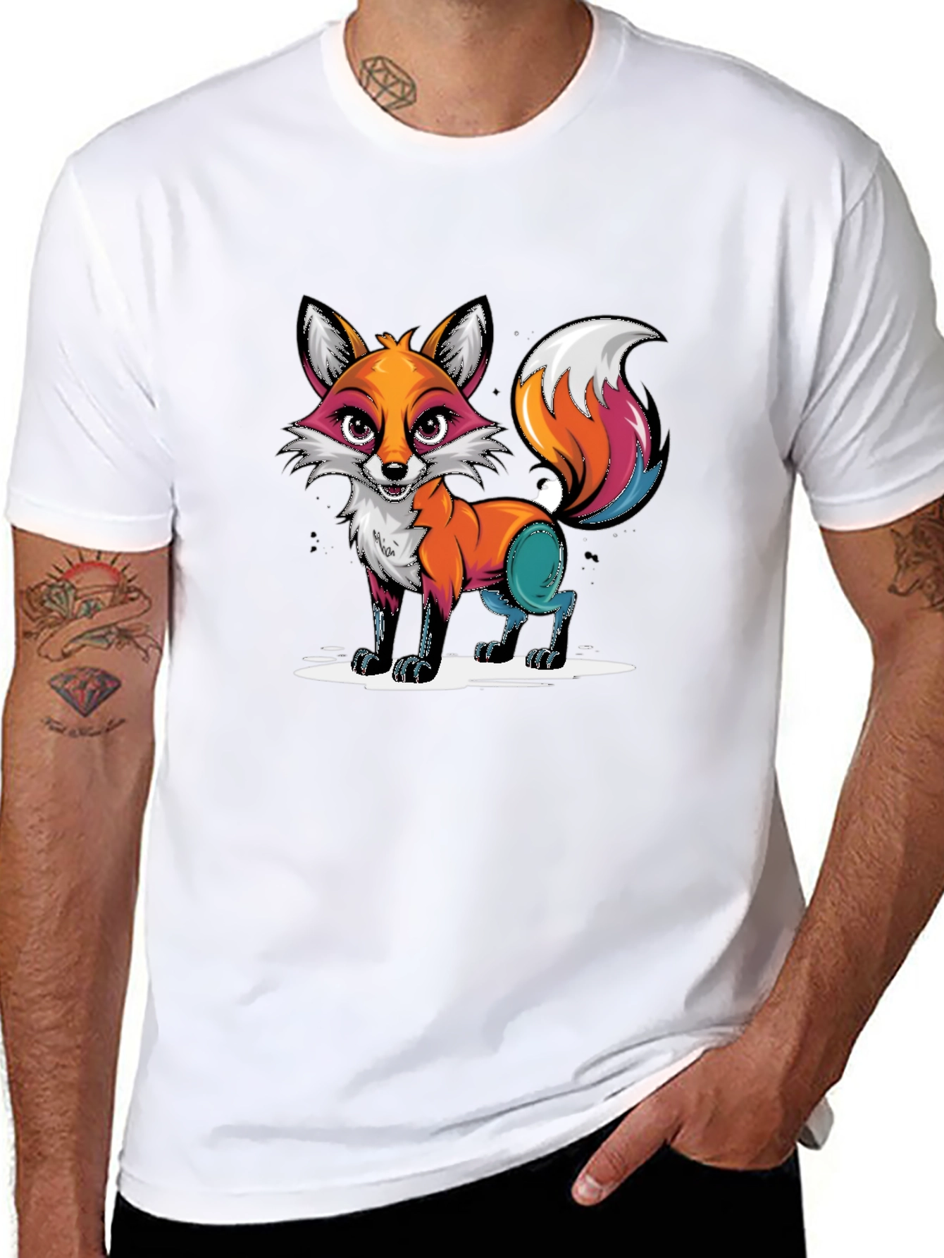 Cartoon Fox Graphic Tee - Black T-Shirt
