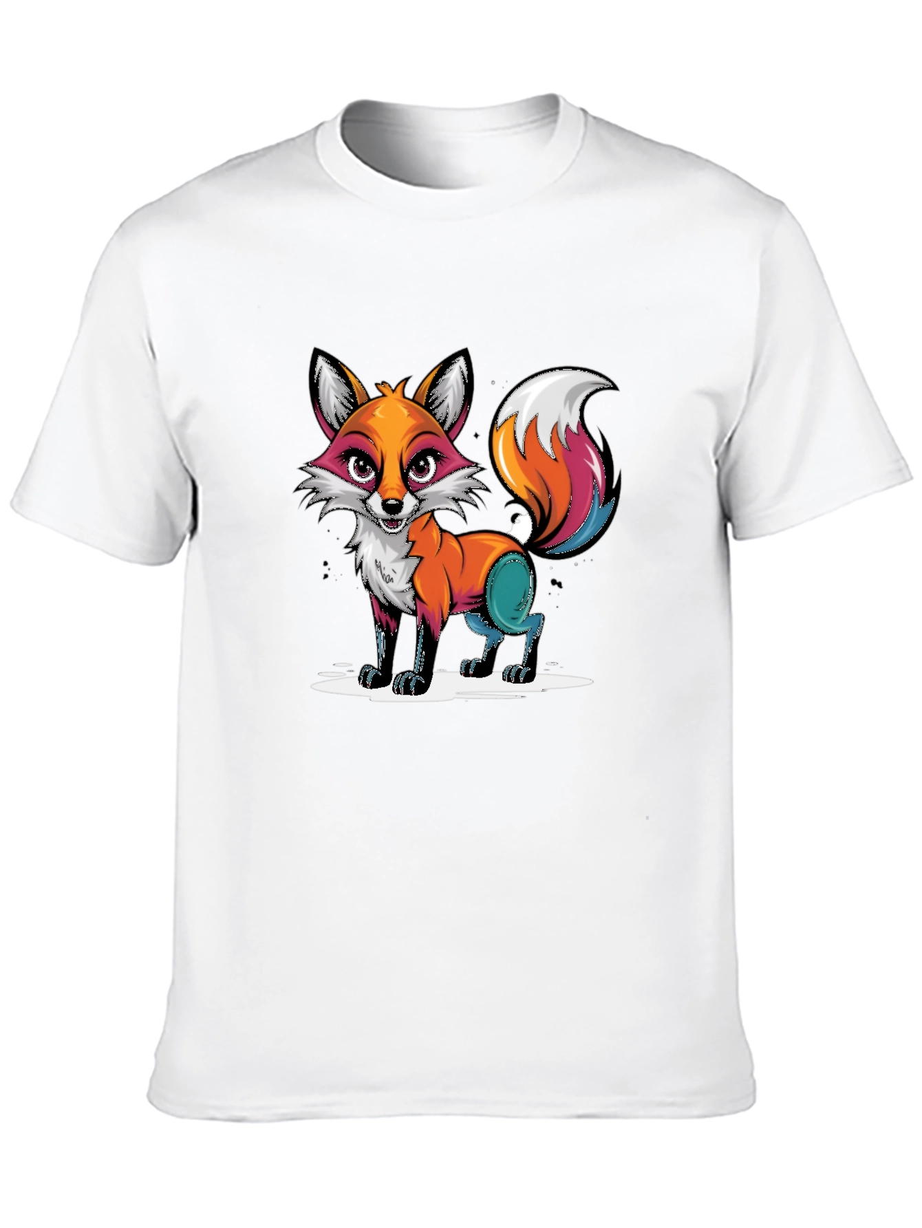 Cartoon Fox Graphic Tee - Black T-Shirt