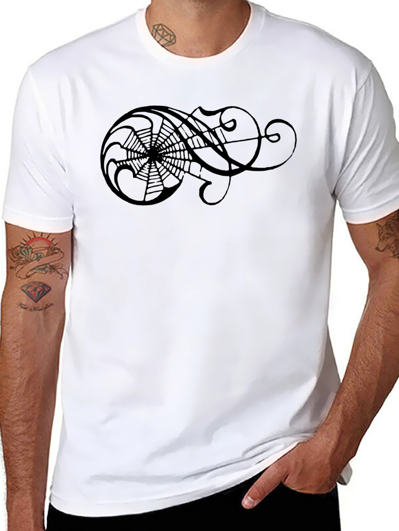 Black T-Shirt with Artistic Spiderweb Design