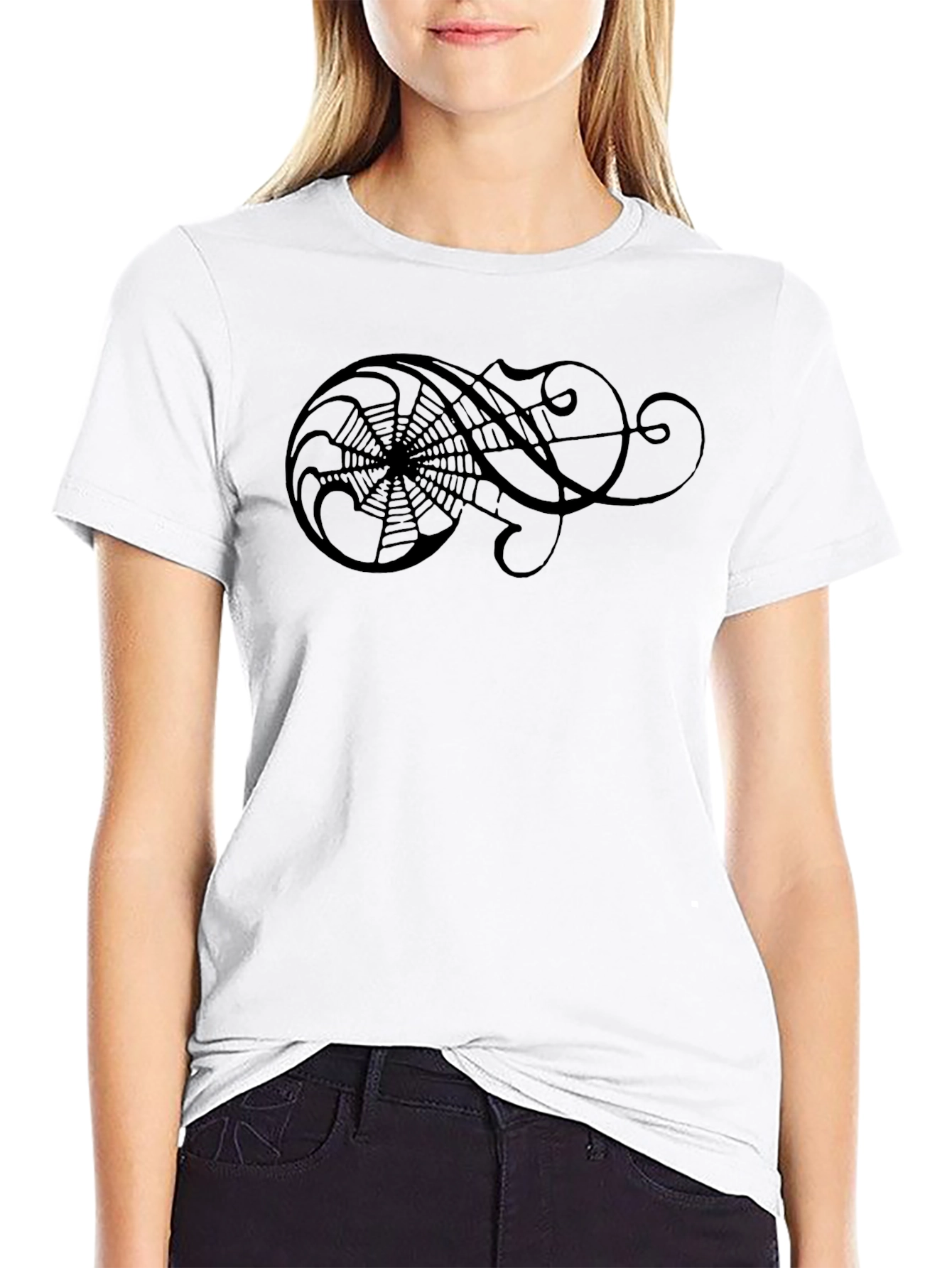 Black T-Shirt with Artistic Spiderweb Design
