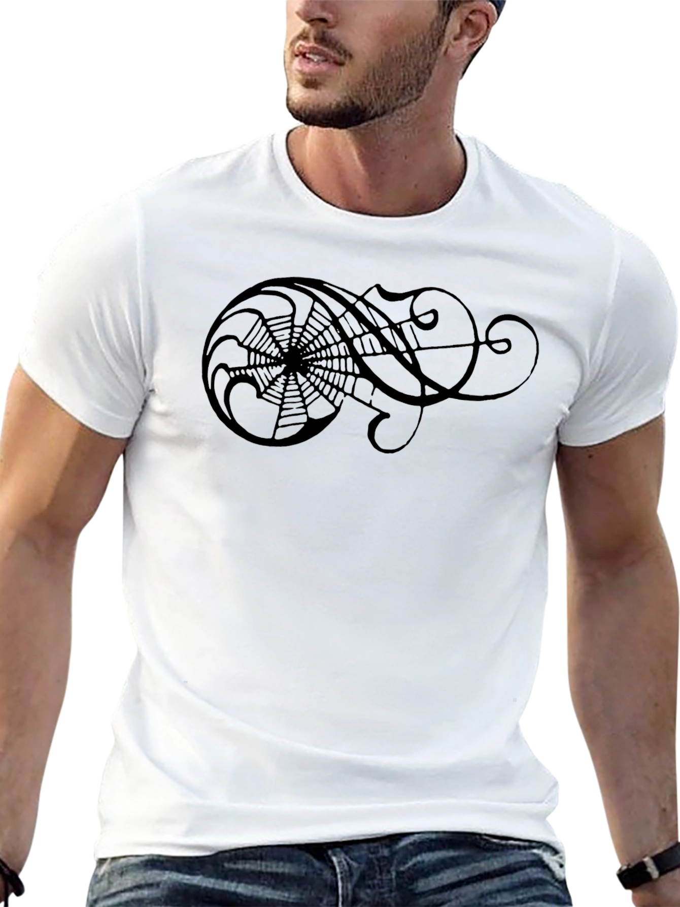 Black T-Shirt with Artistic Spiderweb Design