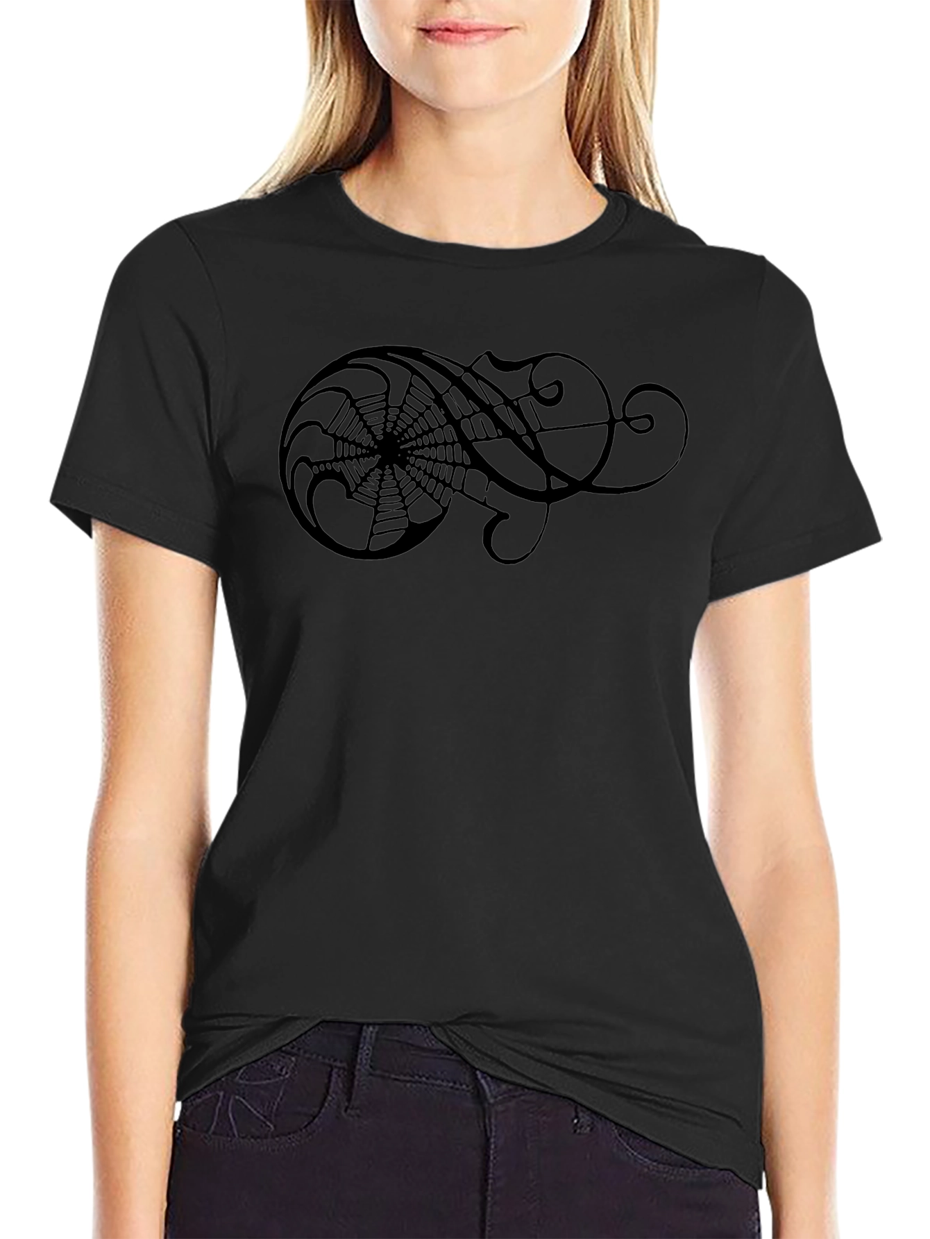 Black T-Shirt with Artistic Spiderweb Design