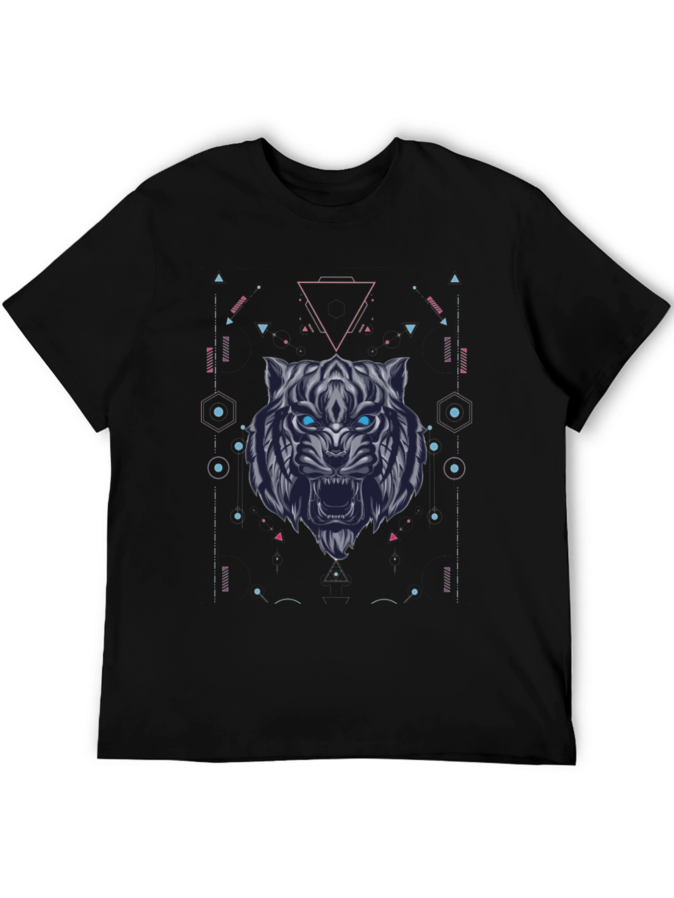 Geometric Tiger Graphic Tee - Black Cotton