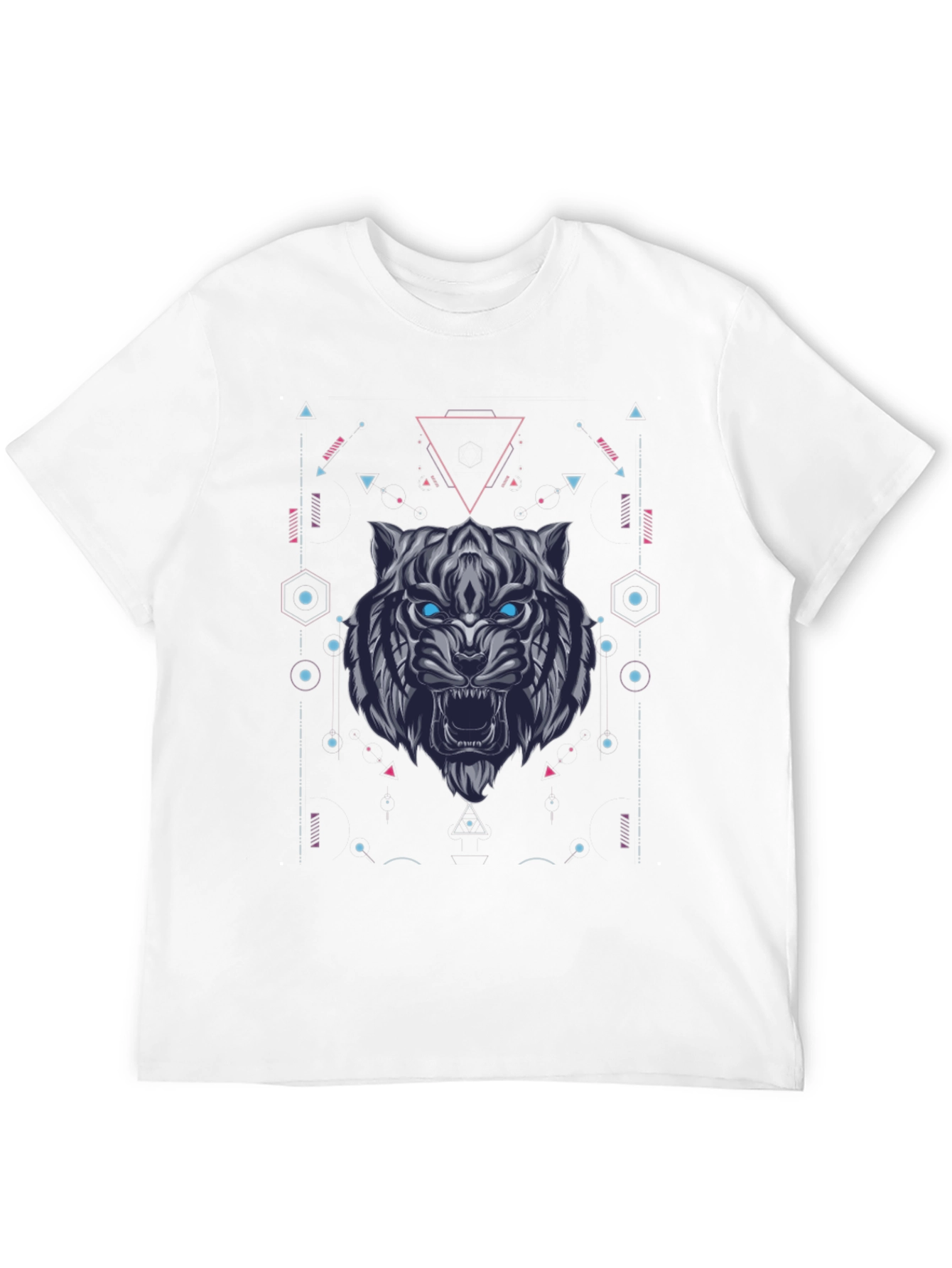 Geometric Tiger Graphic Tee - Black Cotton