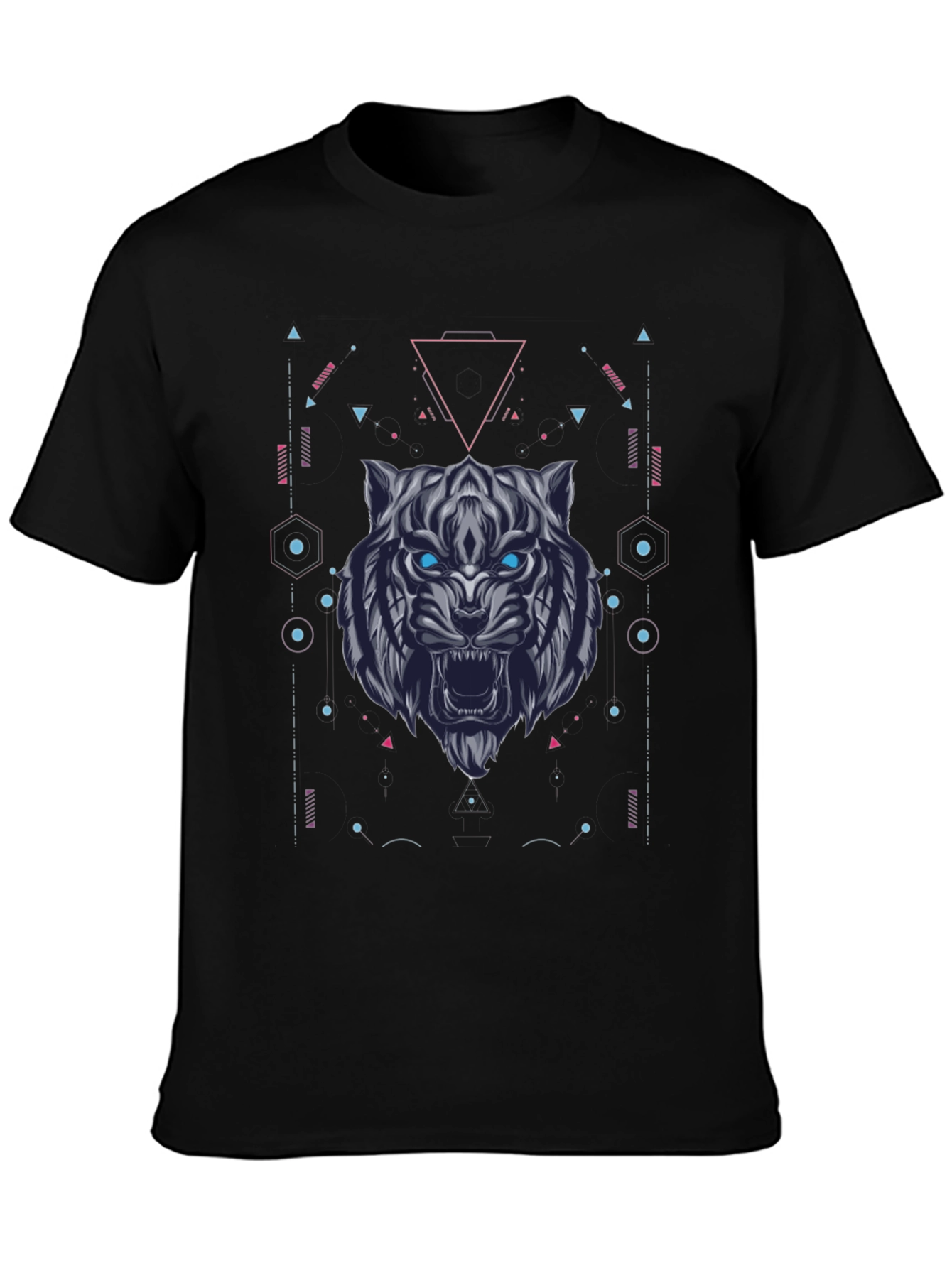 Geometric Tiger Graphic Tee - Black Cotton