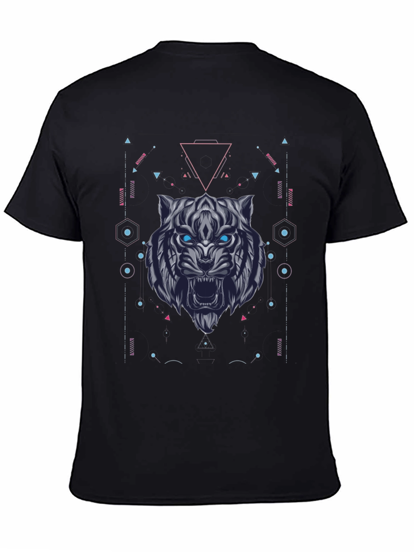 Geometric Tiger Graphic Tee - Black Cotton