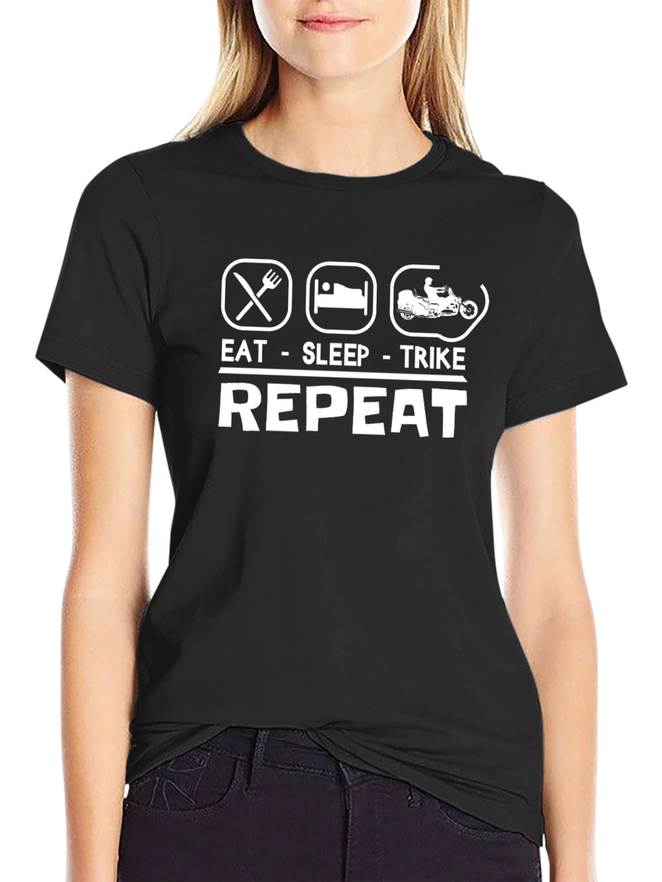 Eat Sleep Trike Repeat - Black Cotton T-Shirt