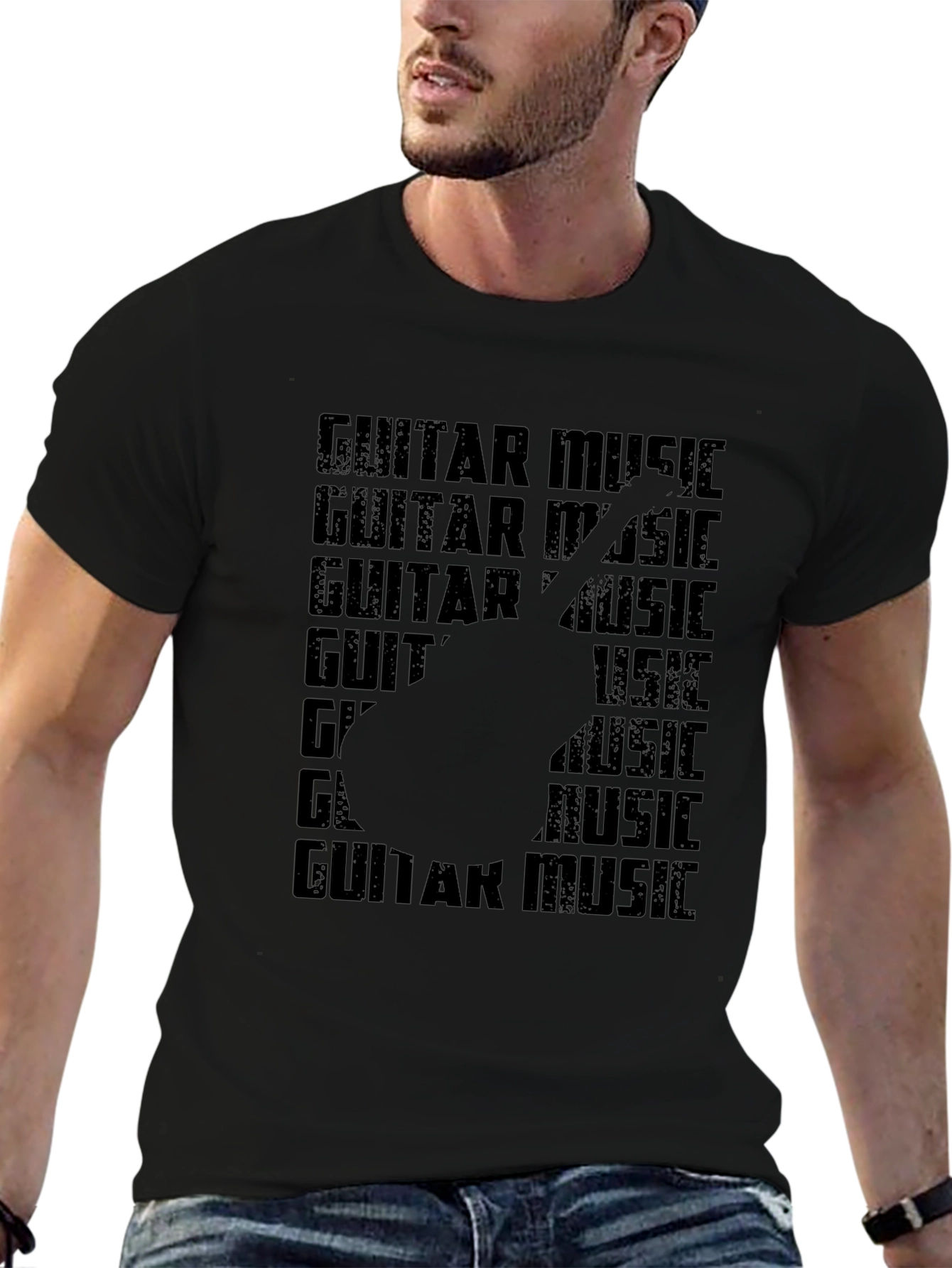 Guitar Music Graphic Tee - Black Casual T-Shirt