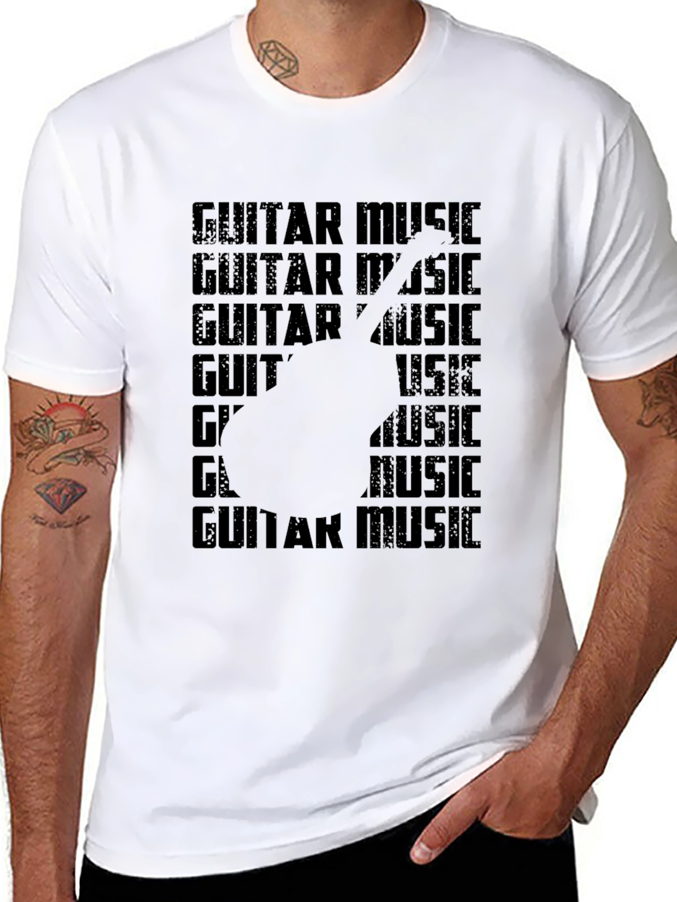 Guitar Music Graphic Tee - Black Casual T-Shirt
