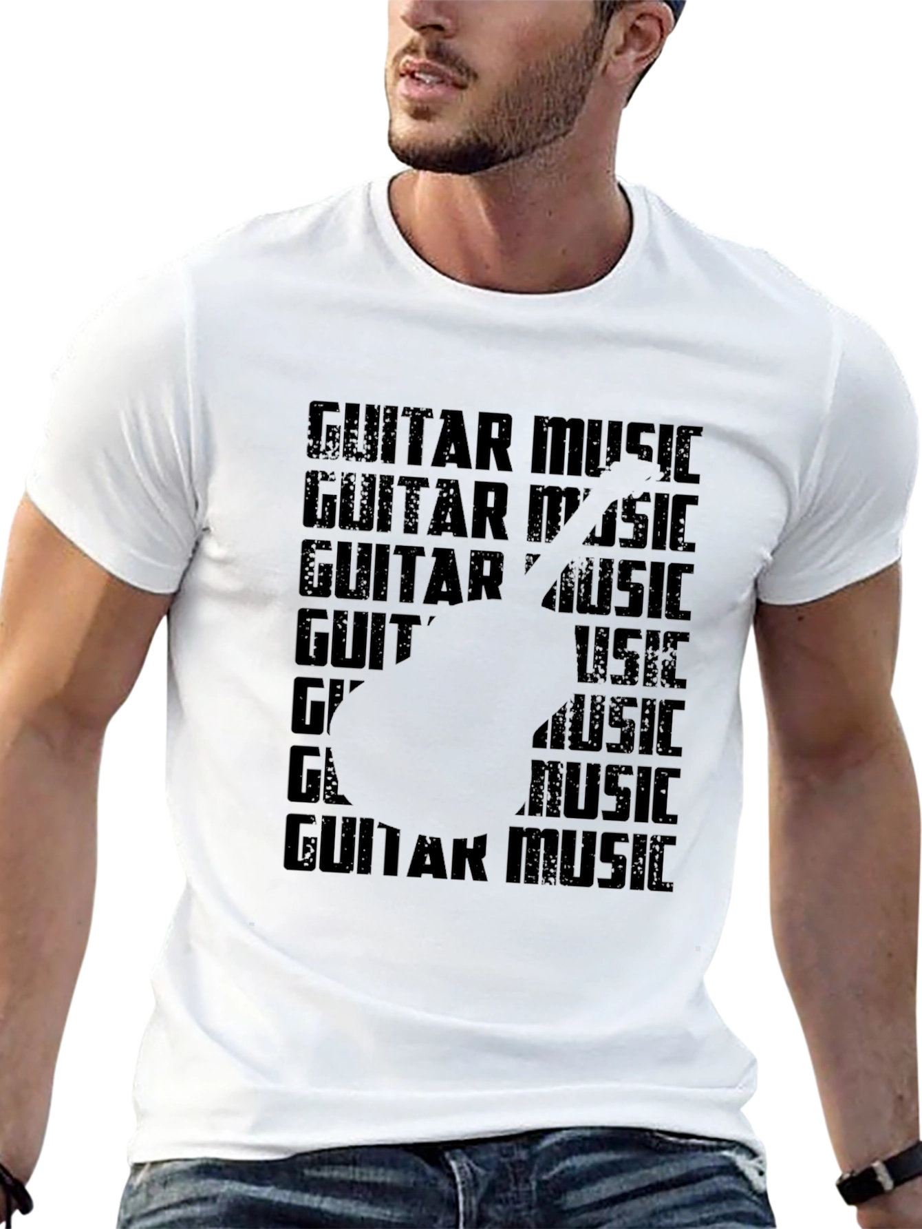 Guitar Music Graphic Tee - Black Casual T-Shirt