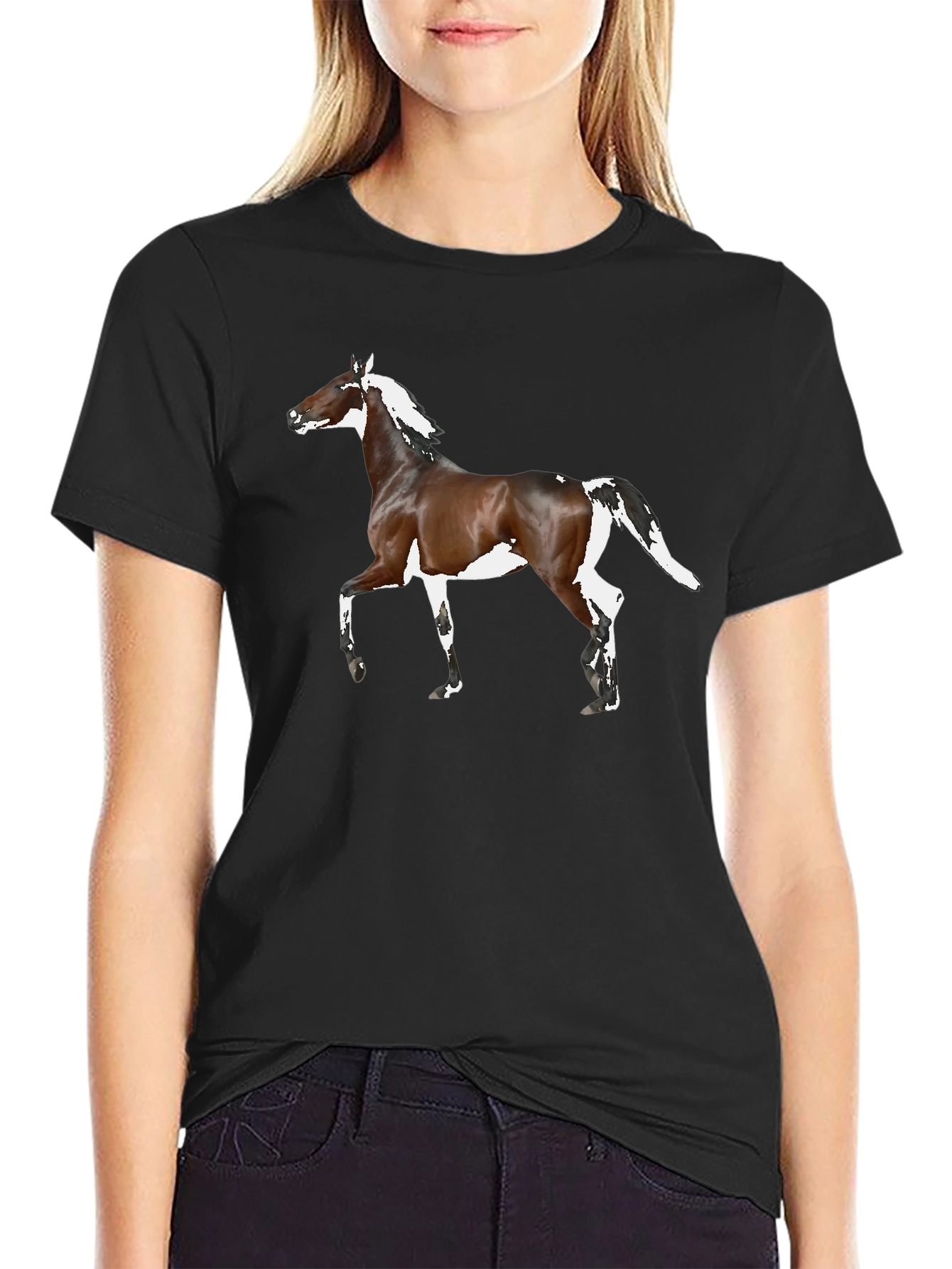Horse Graphic Tee - Black Cotton T-Shirt