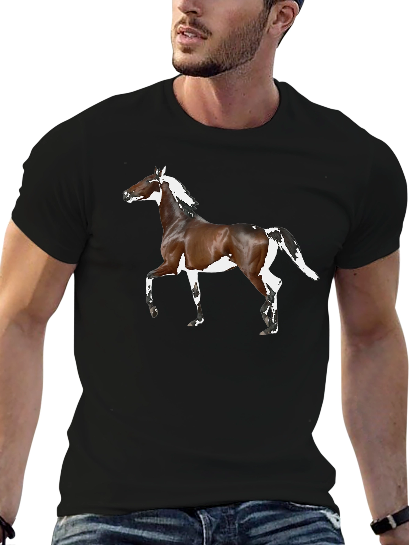 Horse Graphic Tee - Black Cotton T-Shirt