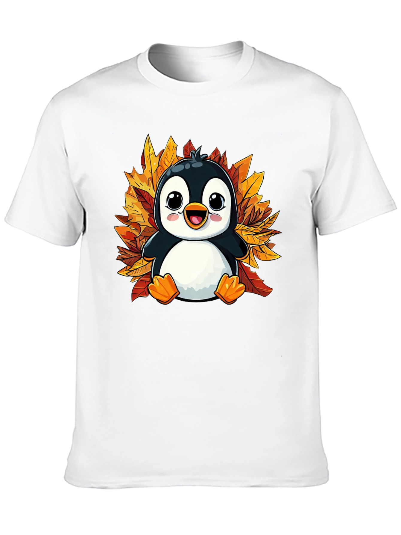 Cute Penguin Fall Leaves T-Shirt - Black