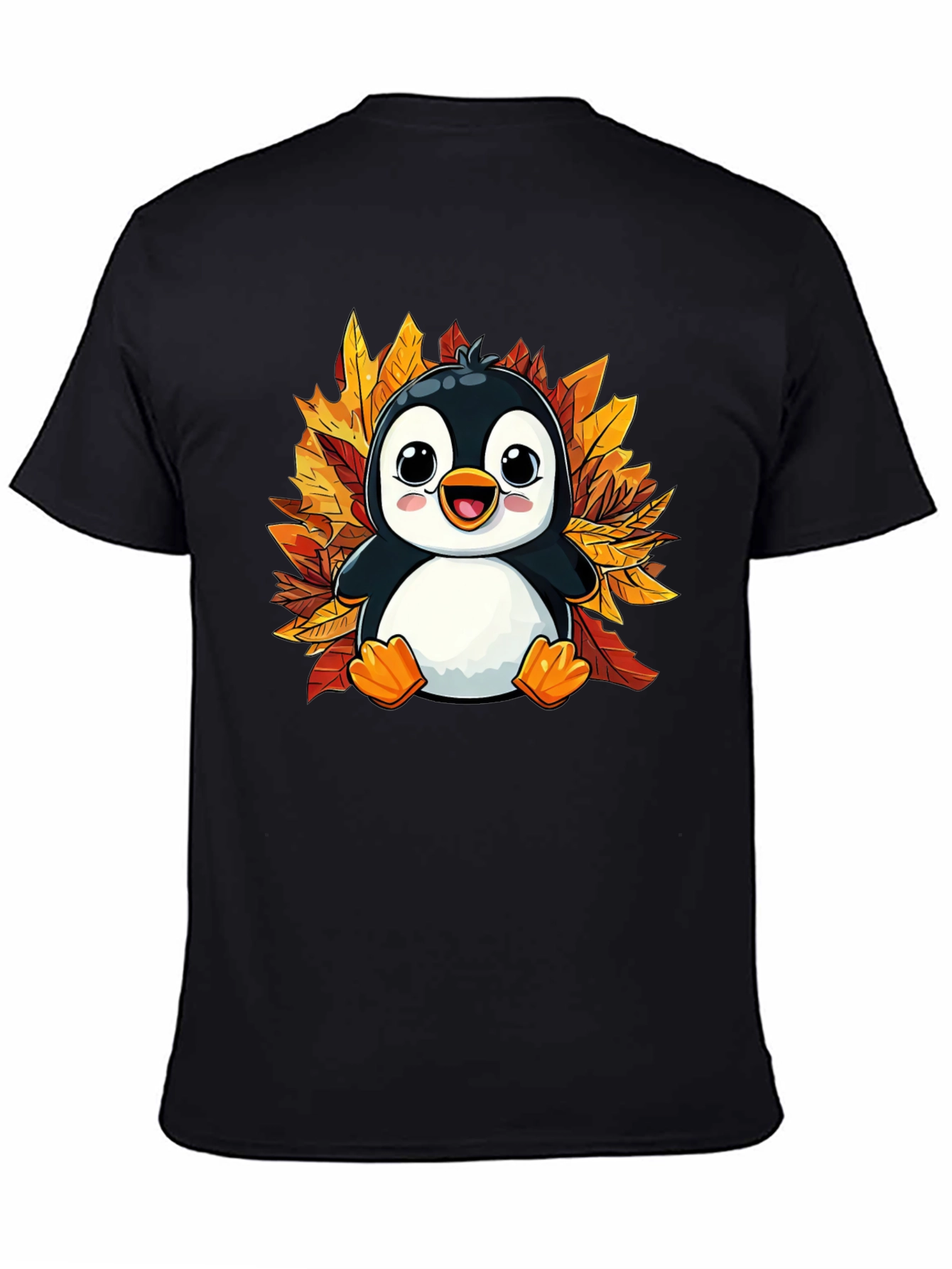 Cute Penguin Fall Leaves T-Shirt - Black