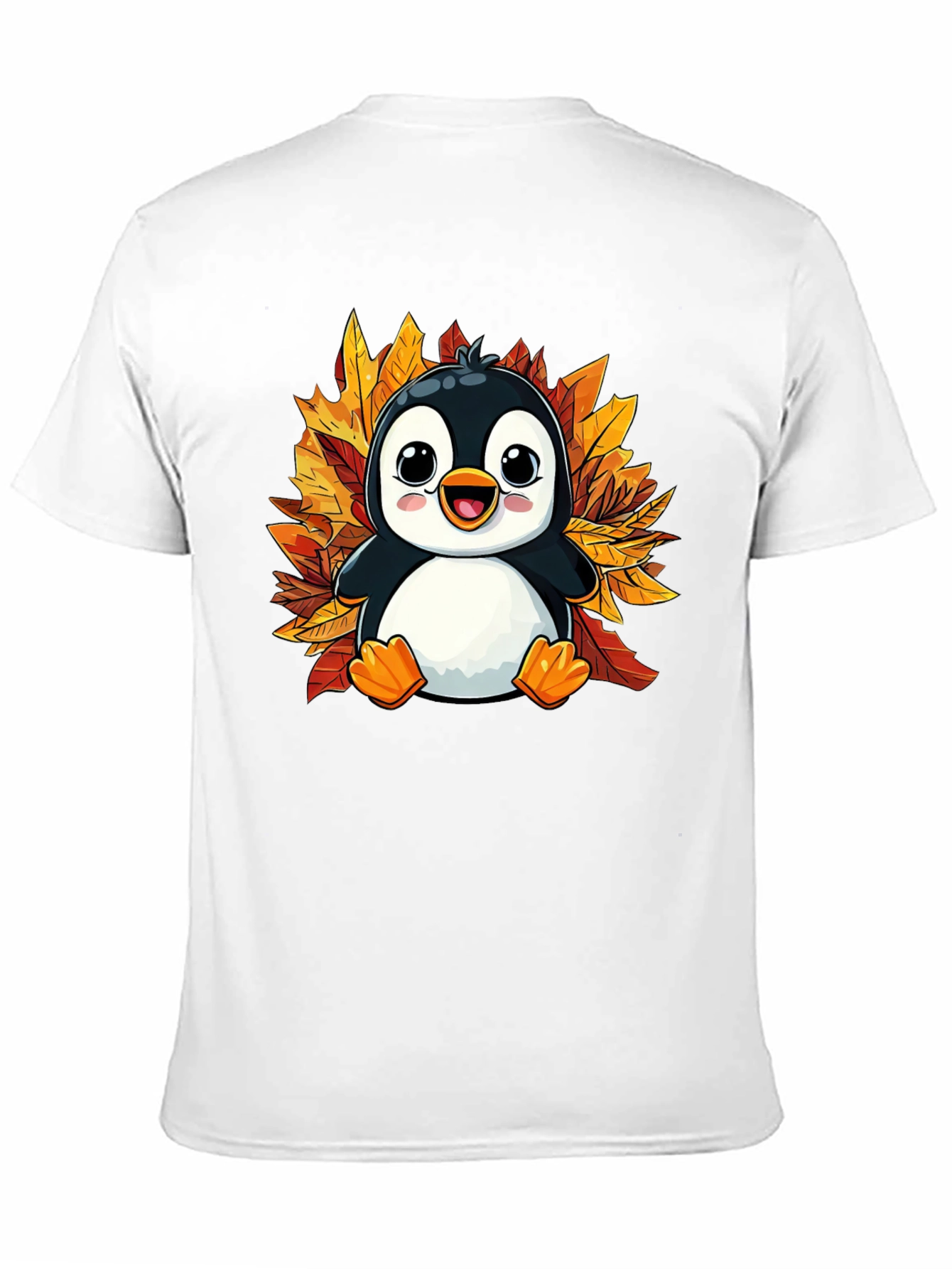 Cute Penguin Fall Leaves T-Shirt - Black