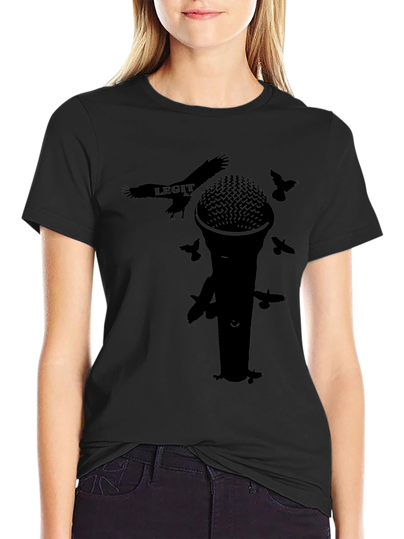 Mic & Birds Black Graphic T-Shirt