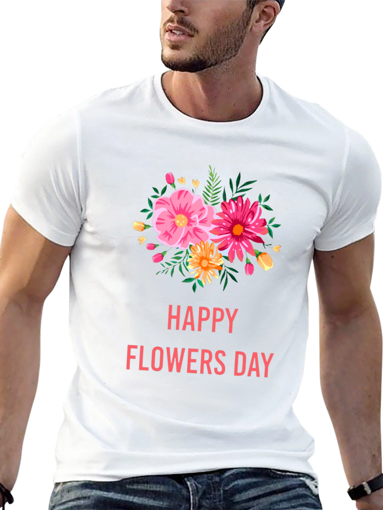 Floral Graphic Black T-Shirt - Happy Flowers Day