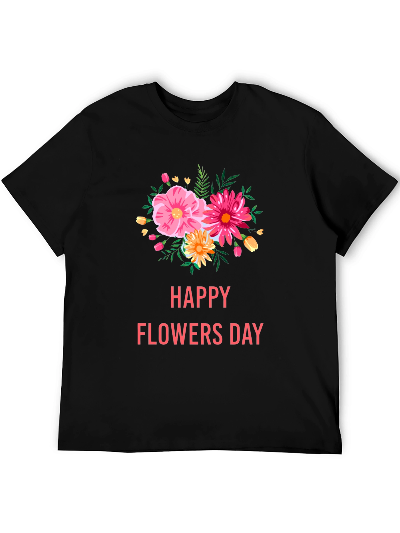 Floral Graphic Black T-Shirt - Happy Flowers Day