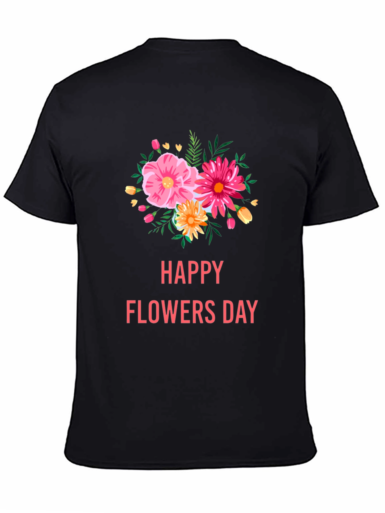 Floral Graphic Black T-Shirt - Happy Flowers Day