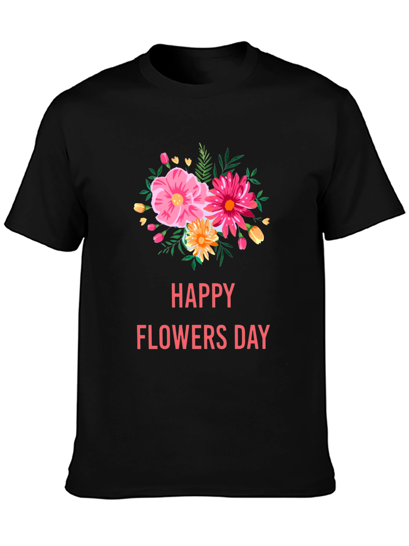 Floral Graphic Black T-Shirt - Happy Flowers Day