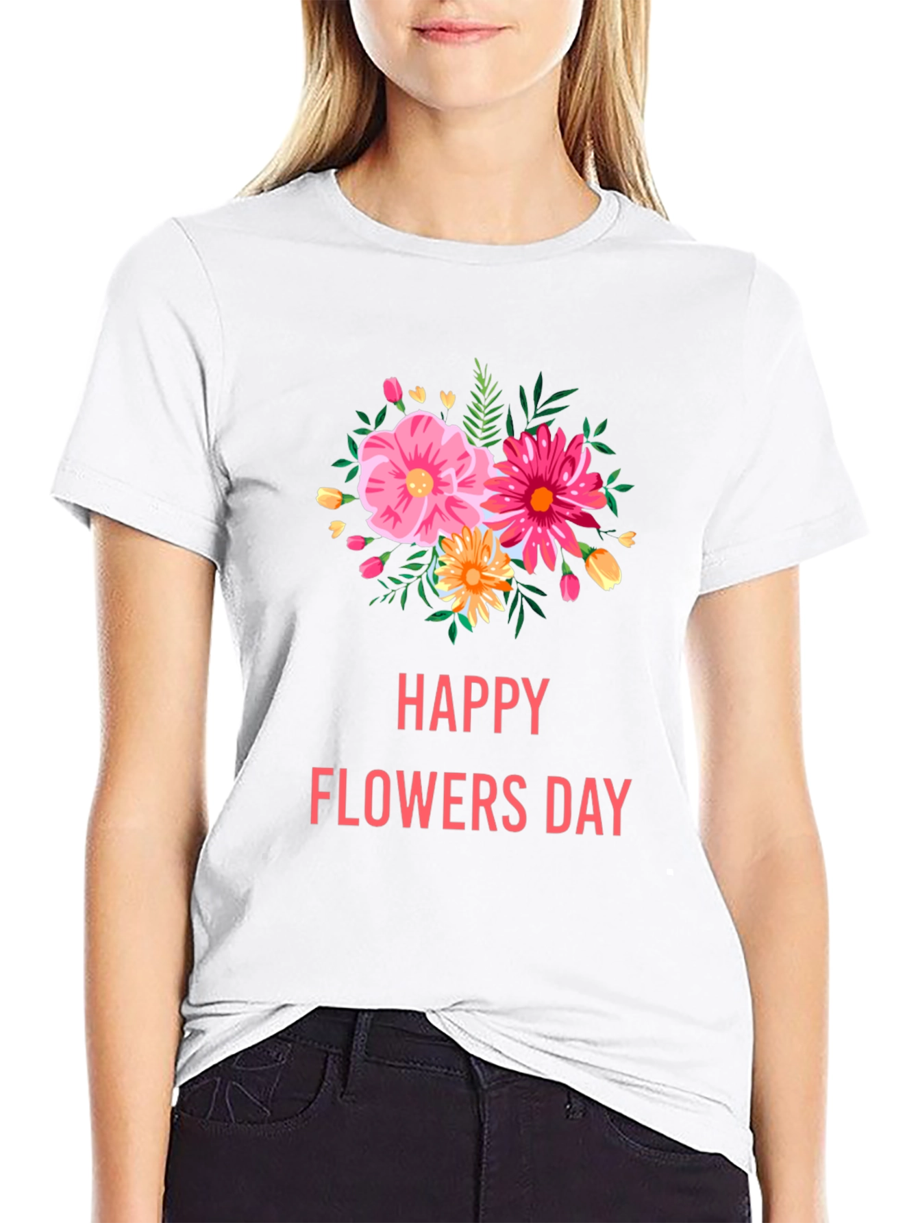 Floral Graphic Black T-Shirt - Happy Flowers Day