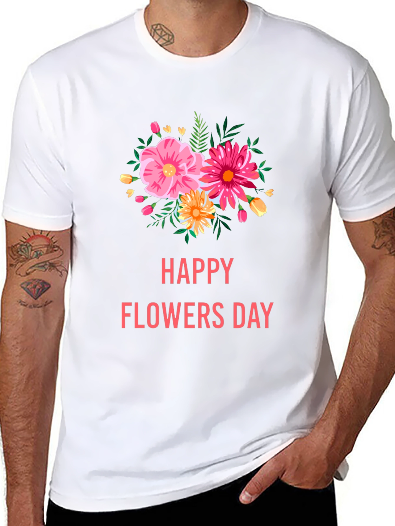 Floral Graphic Black T-Shirt - Happy Flowers Day