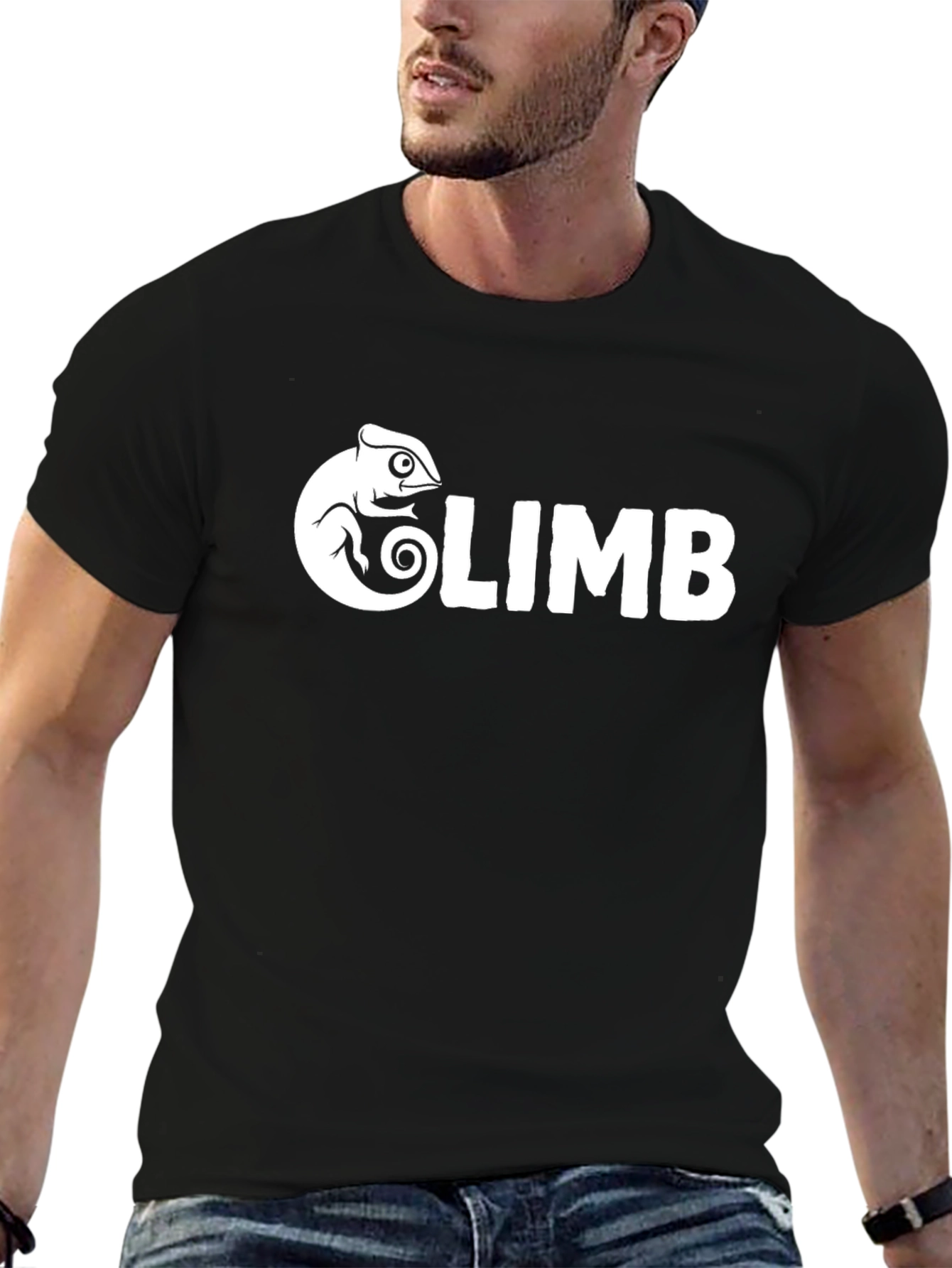 Climb Chameleon Graphic Tee - Black Cotton T-Shirt