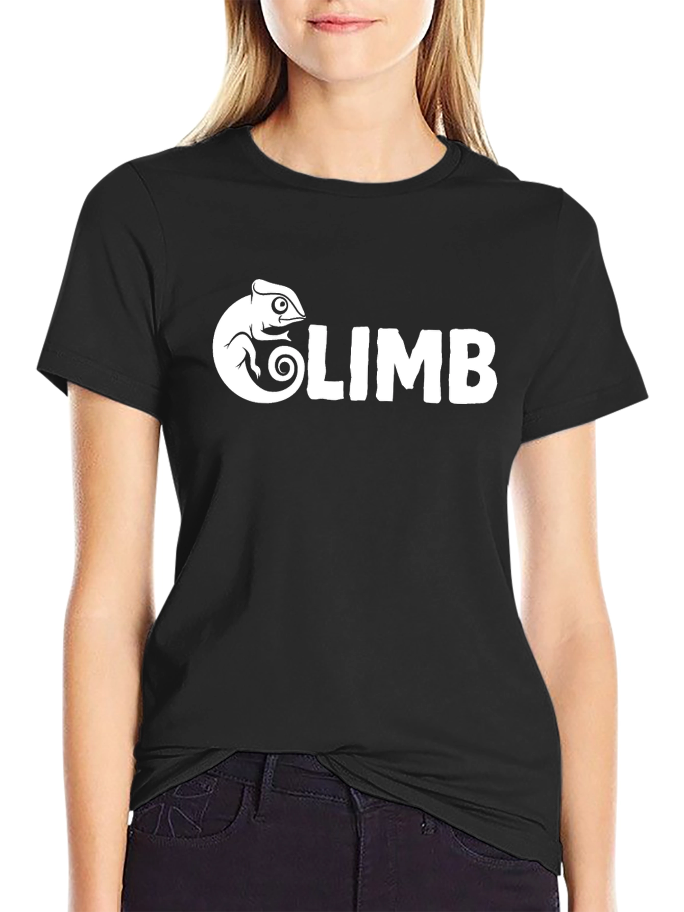 Climb Chameleon Graphic Tee - Black Cotton T-Shirt