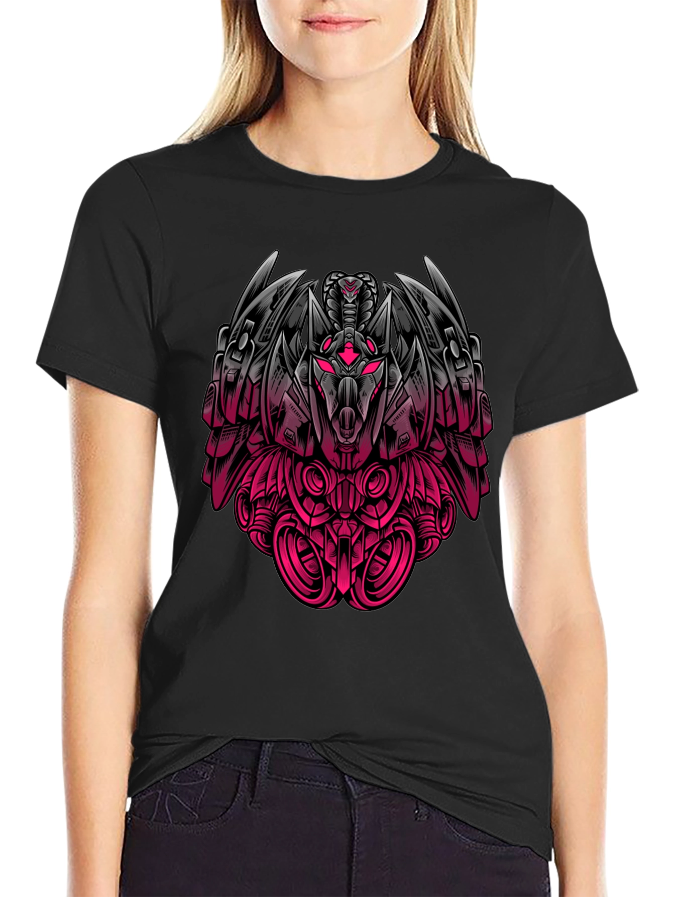 Robot Snake Graphic Print Black T-Shirt