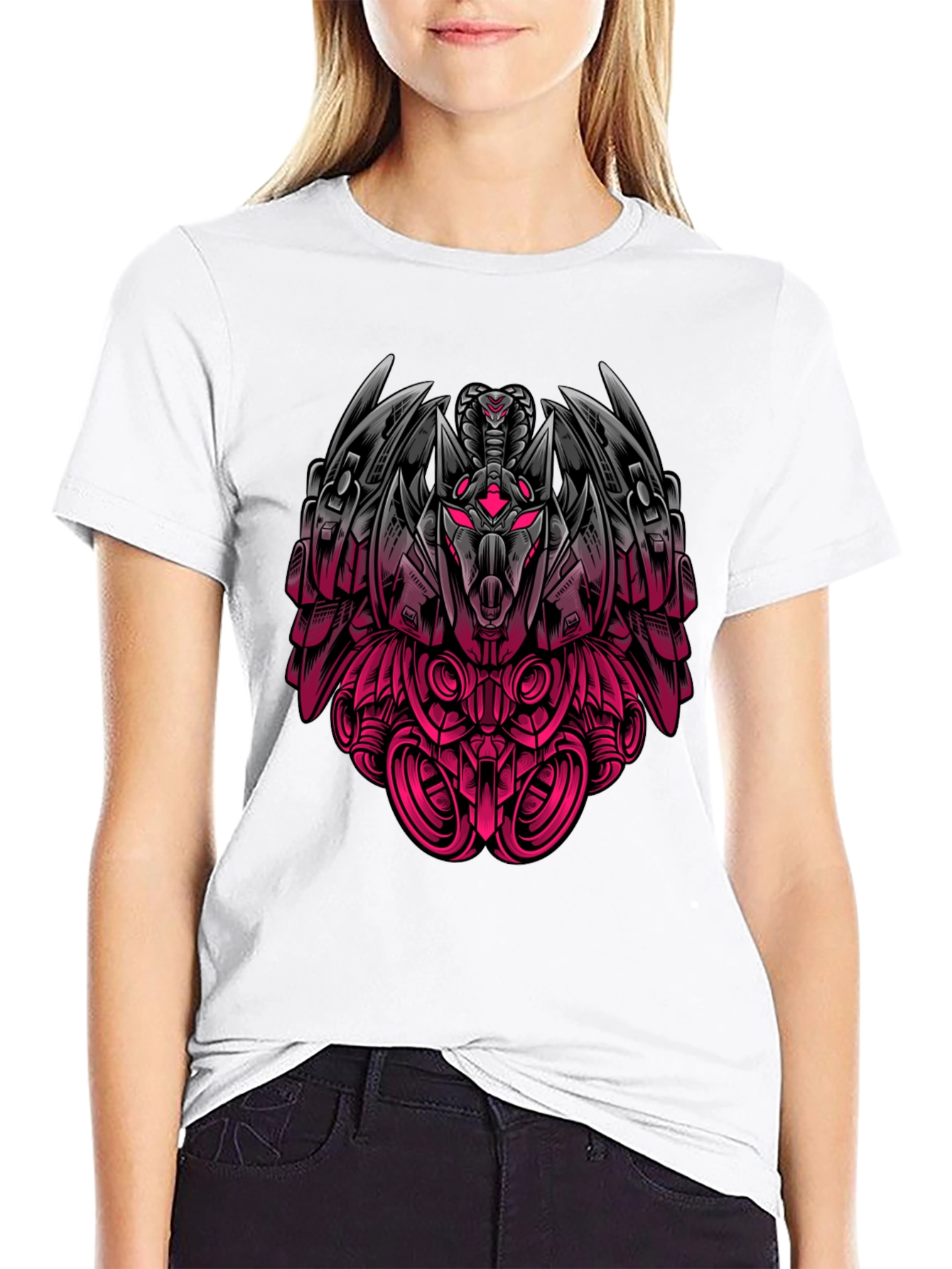 Robot Snake Graphic Print Black T-Shirt
