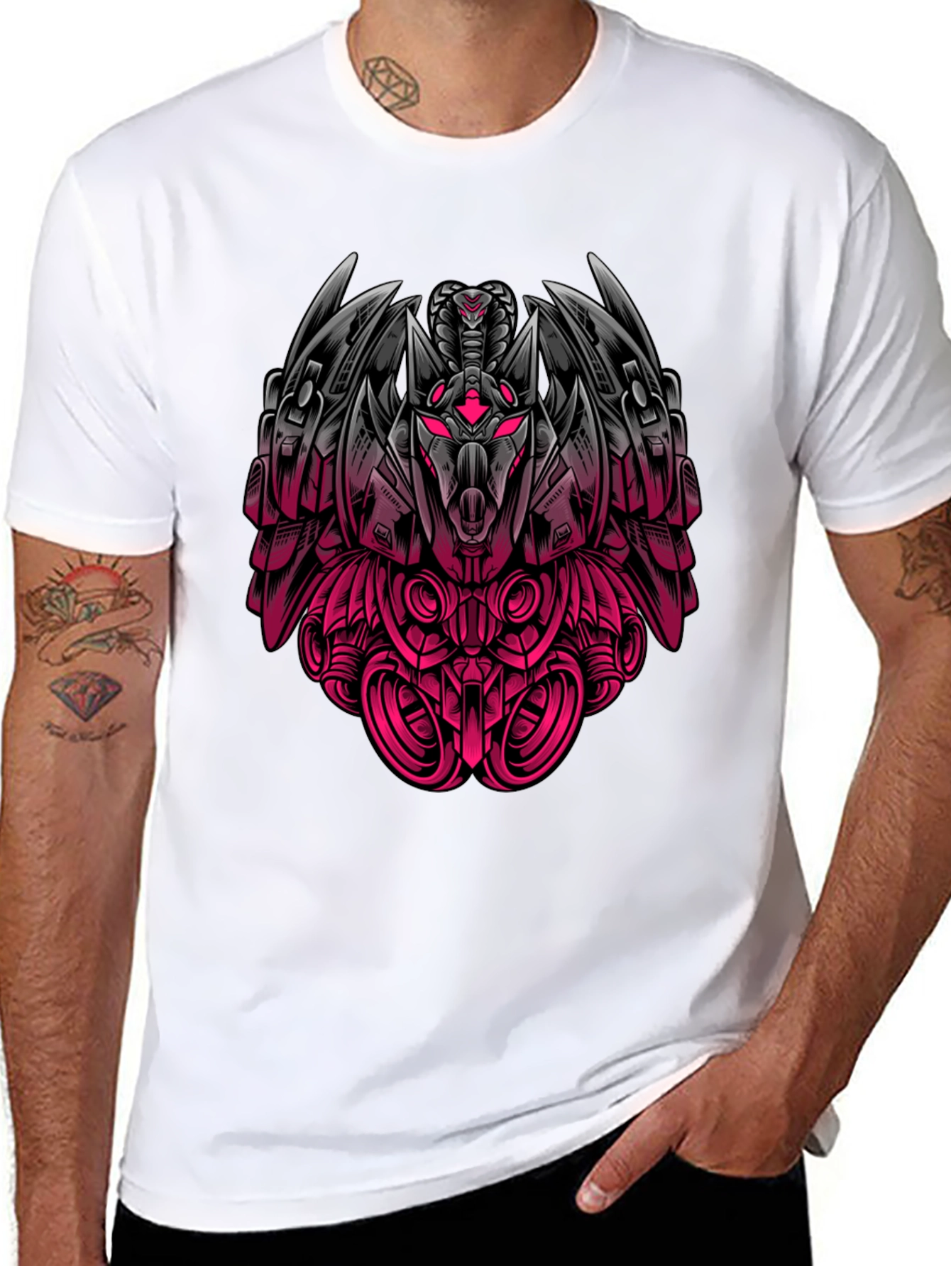 Robot Snake Graphic Print Black T-Shirt