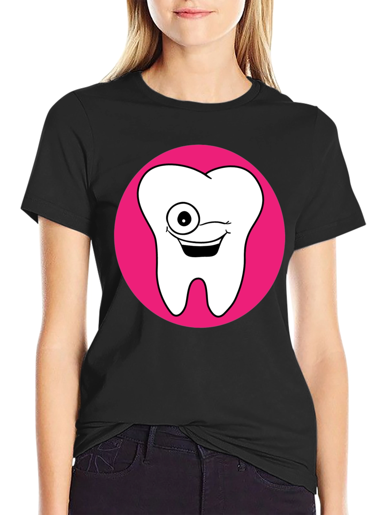 Funny Tooth Graphic Tee - Black Cotton T-Shirt