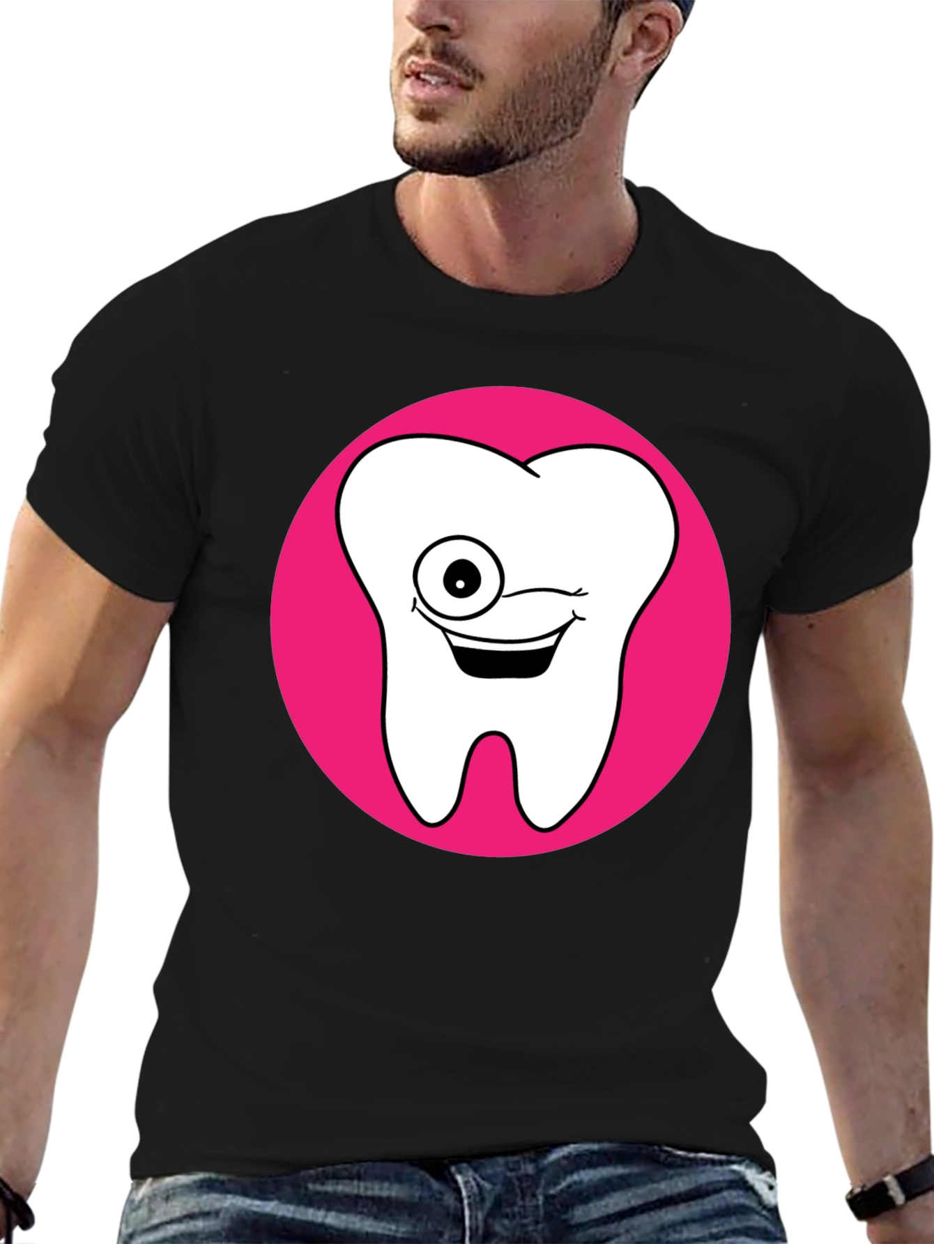 Funny Tooth Graphic Tee - Black Cotton T-Shirt