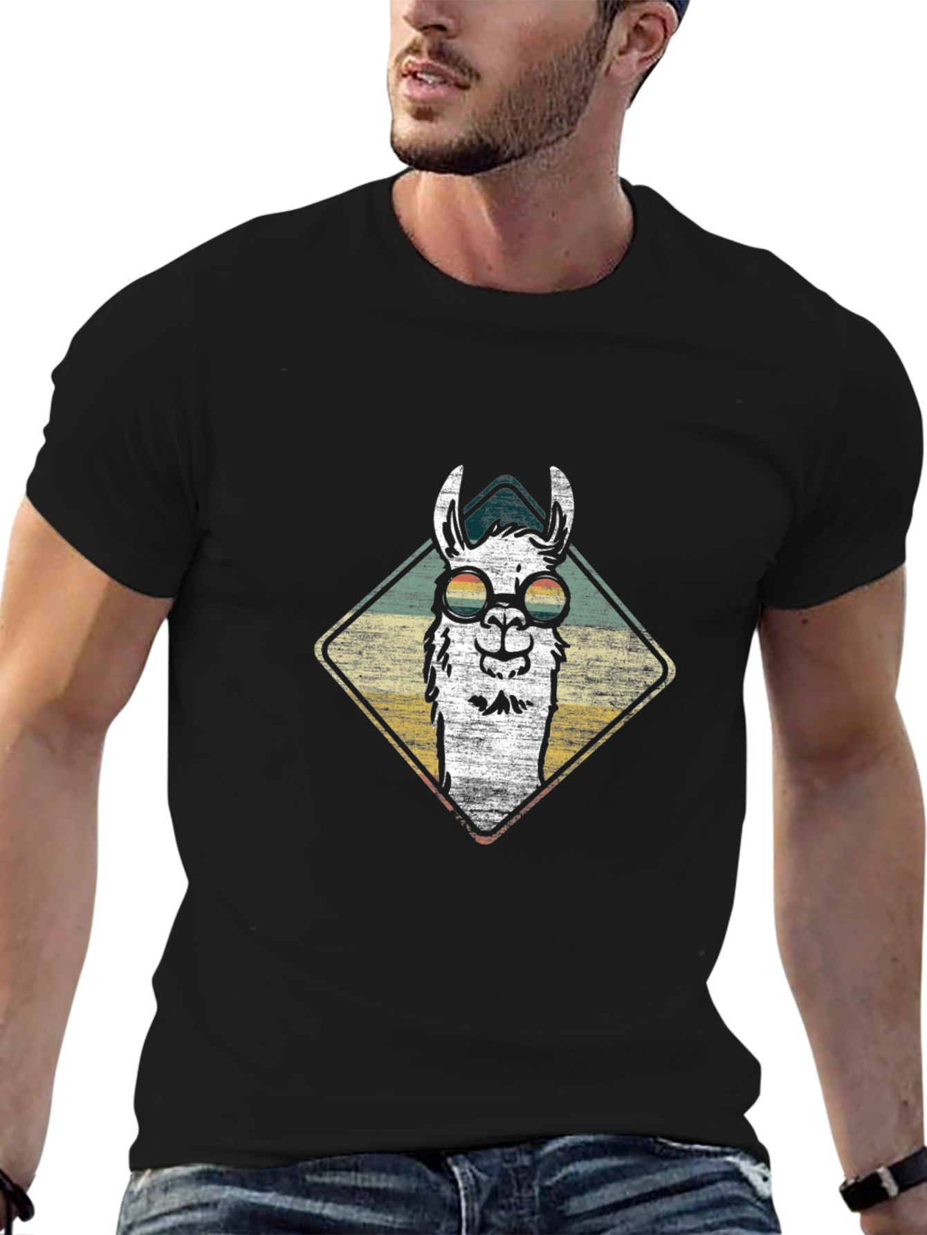 Cool Llama Graphic Tee - Stylish Mens Black T-Shirt