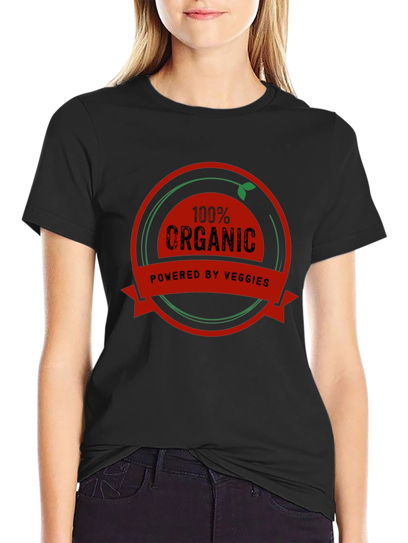 100% Organic Powered by Veggies Black T-Shirt
