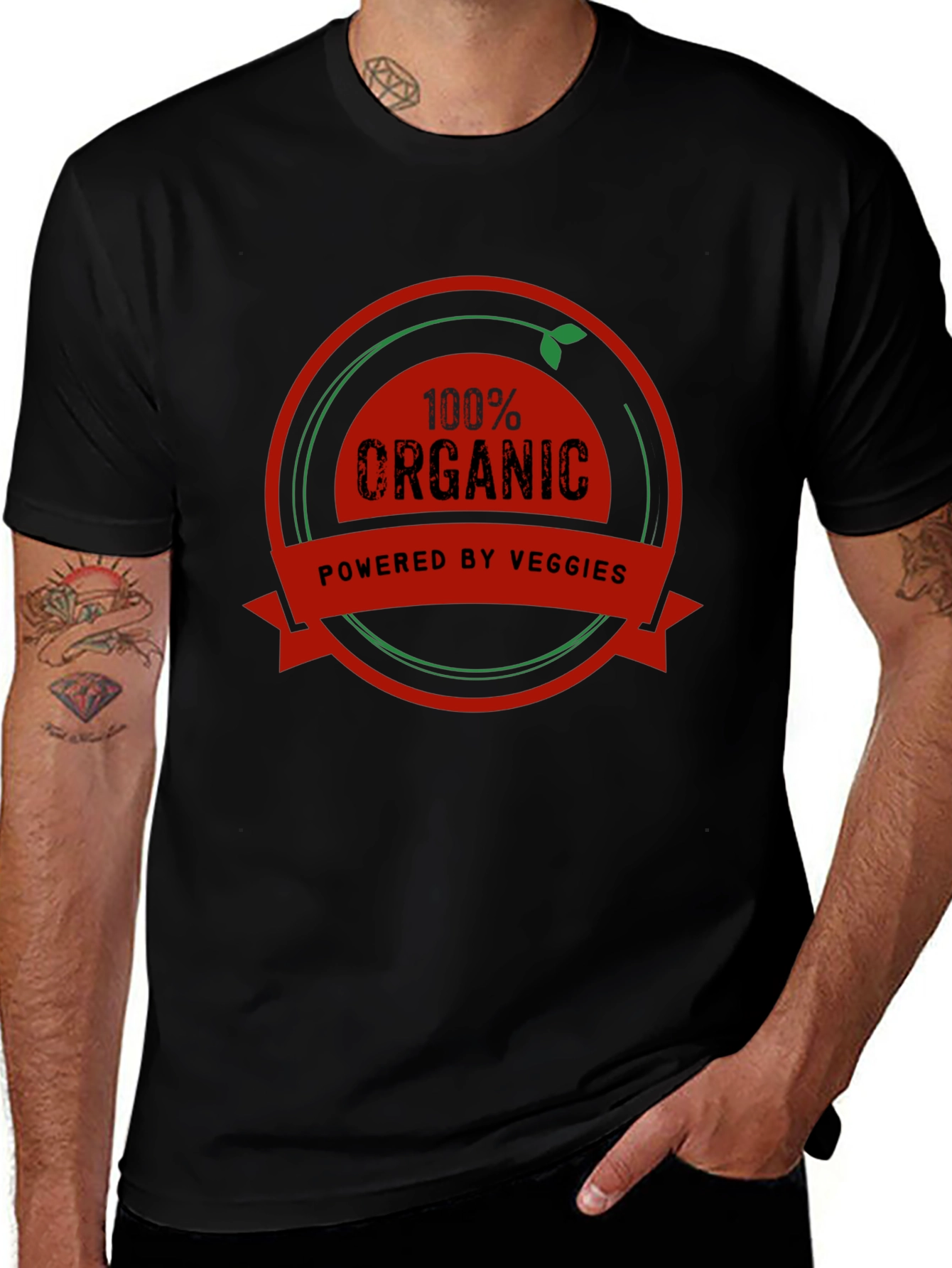 100% Organic Powered by Veggies Black T-Shirt