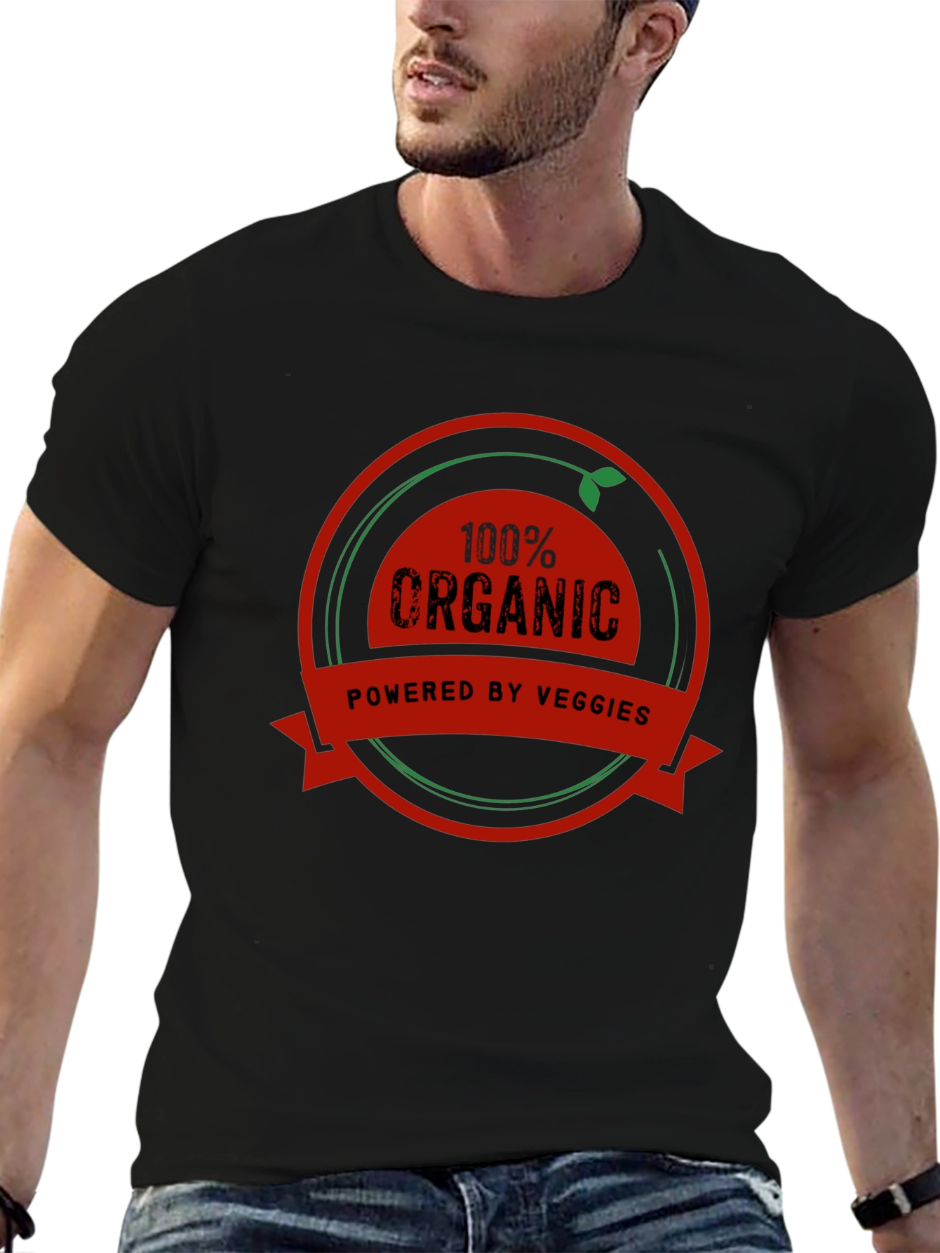 100% Organic Powered by Veggies Black T-Shirt