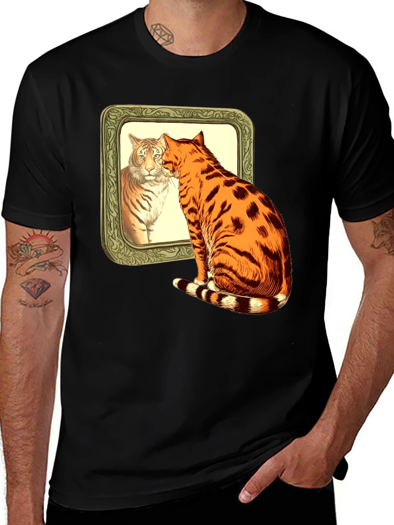 Cat Tiger Reflection Graphic T-Shirt