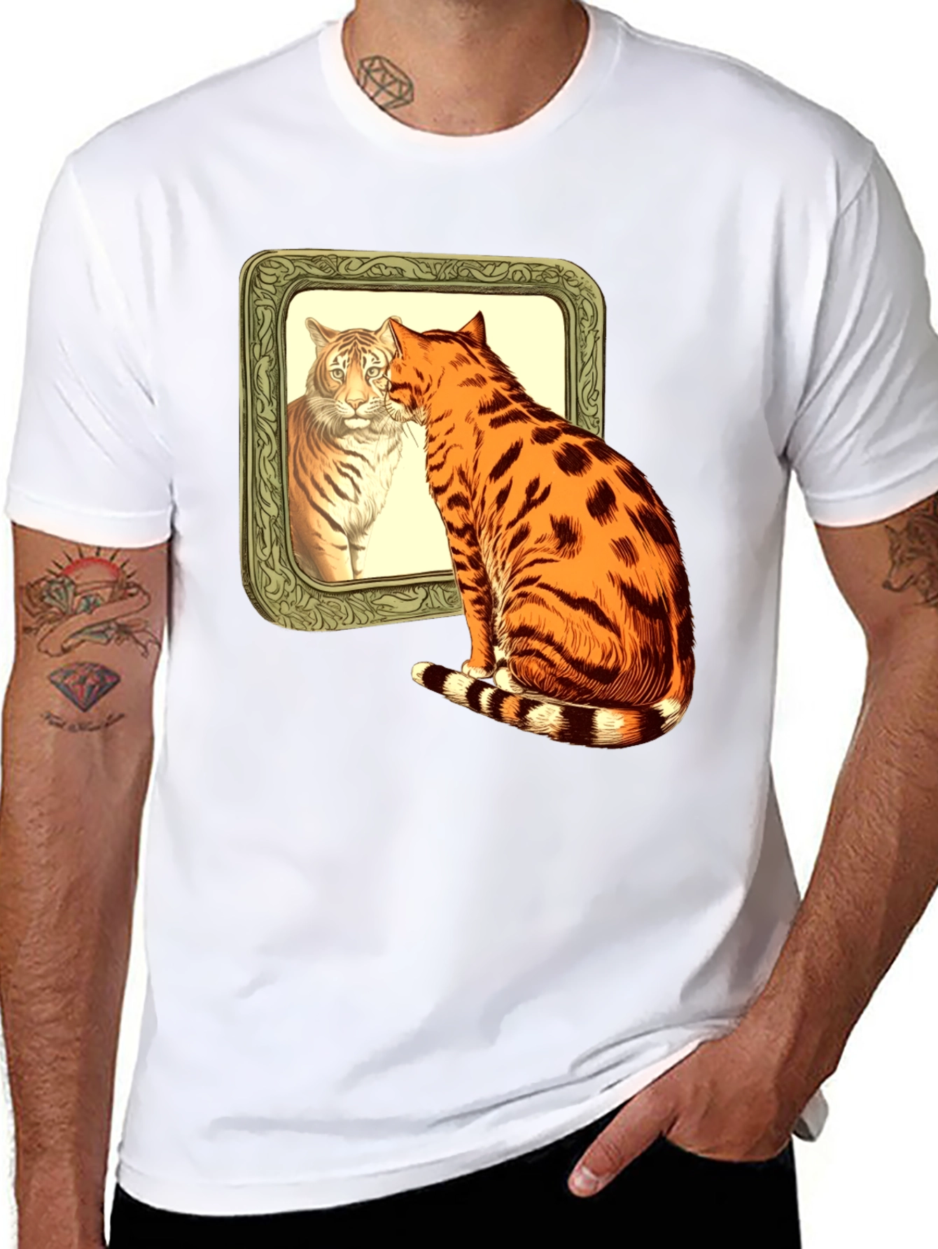 Cat Tiger Reflection Graphic T-Shirt