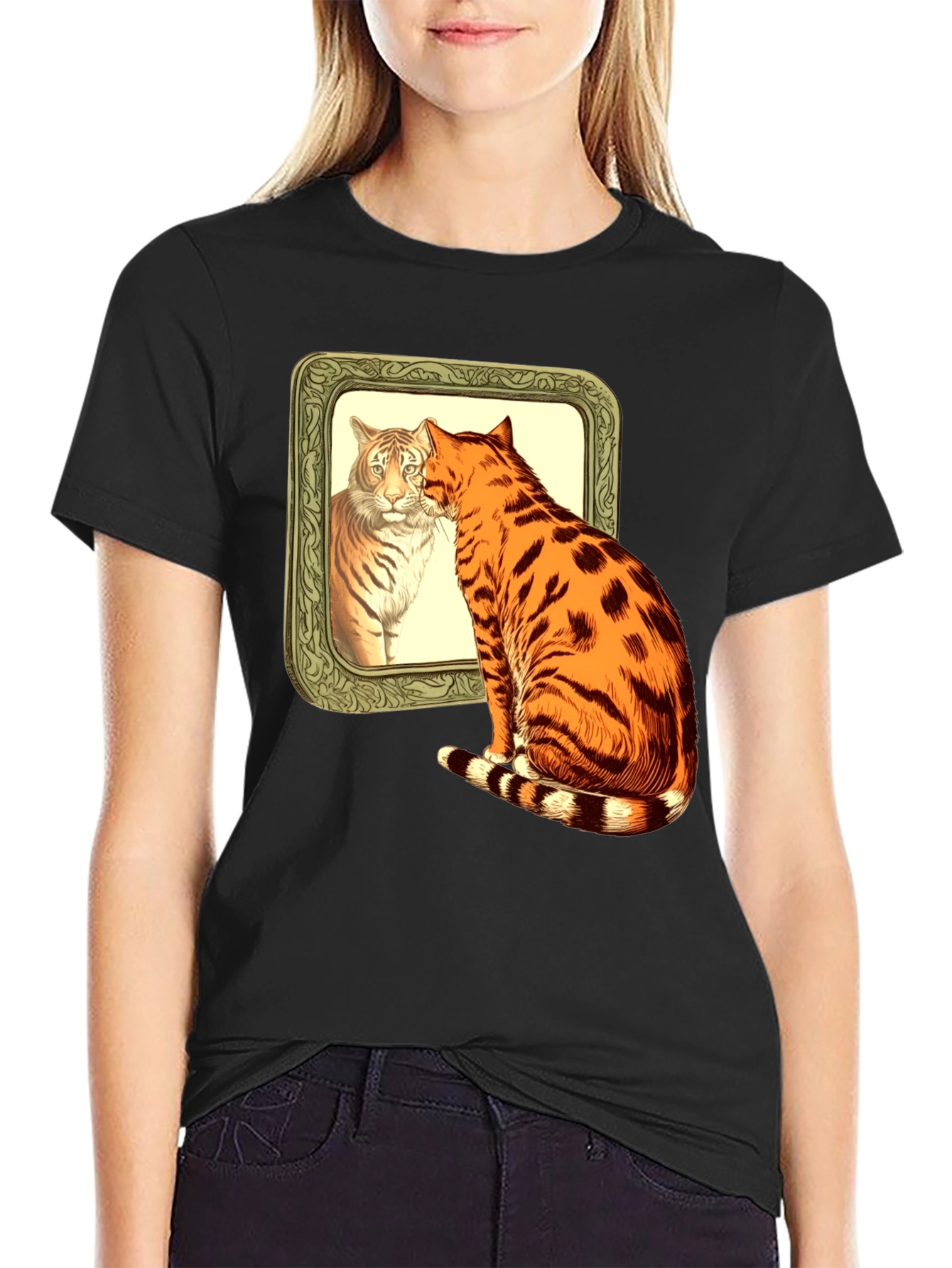 Cat Tiger Reflection Graphic T-Shirt