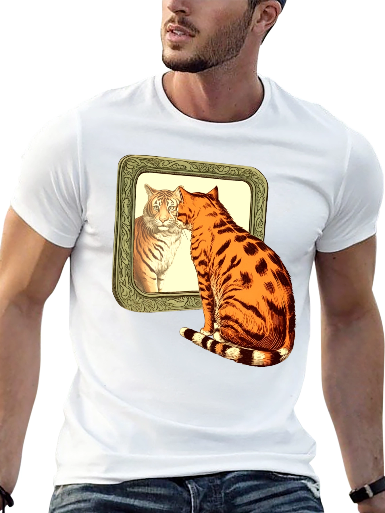 Cat Tiger Reflection Graphic T-Shirt