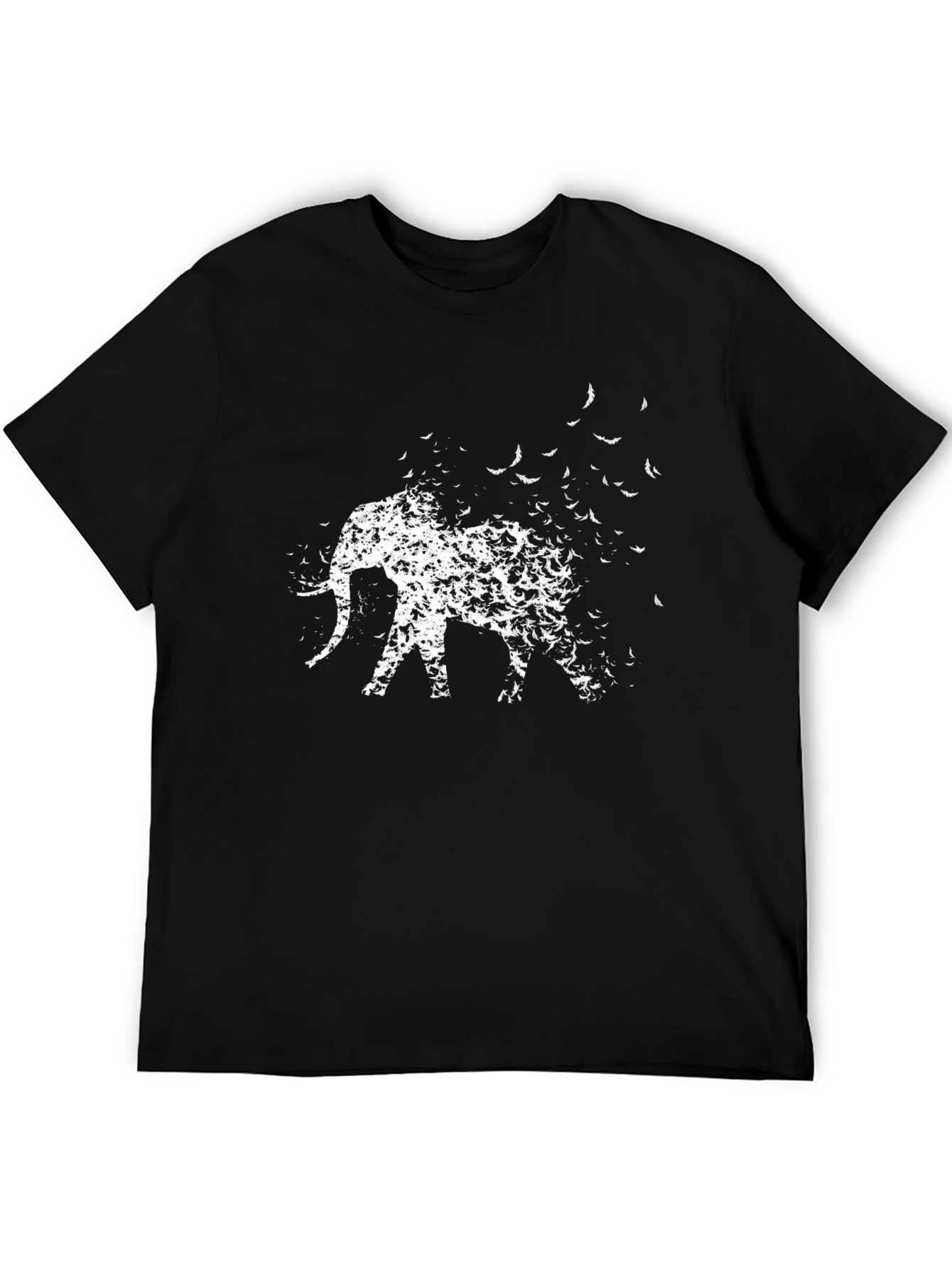 Elephant Bird Flock Graphic Tee - Black Cotton Blend
