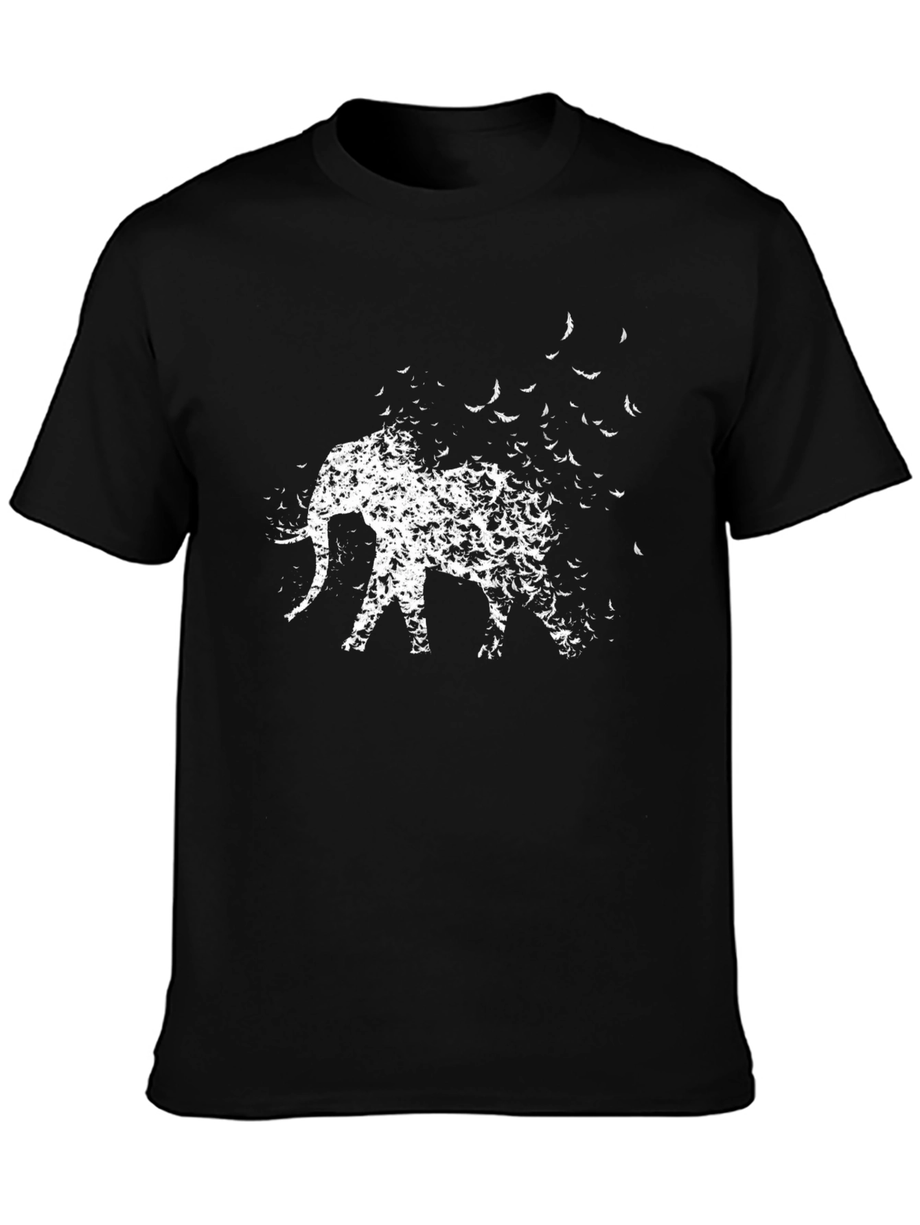 Elephant Bird Flock Graphic Tee - Black Cotton Blend