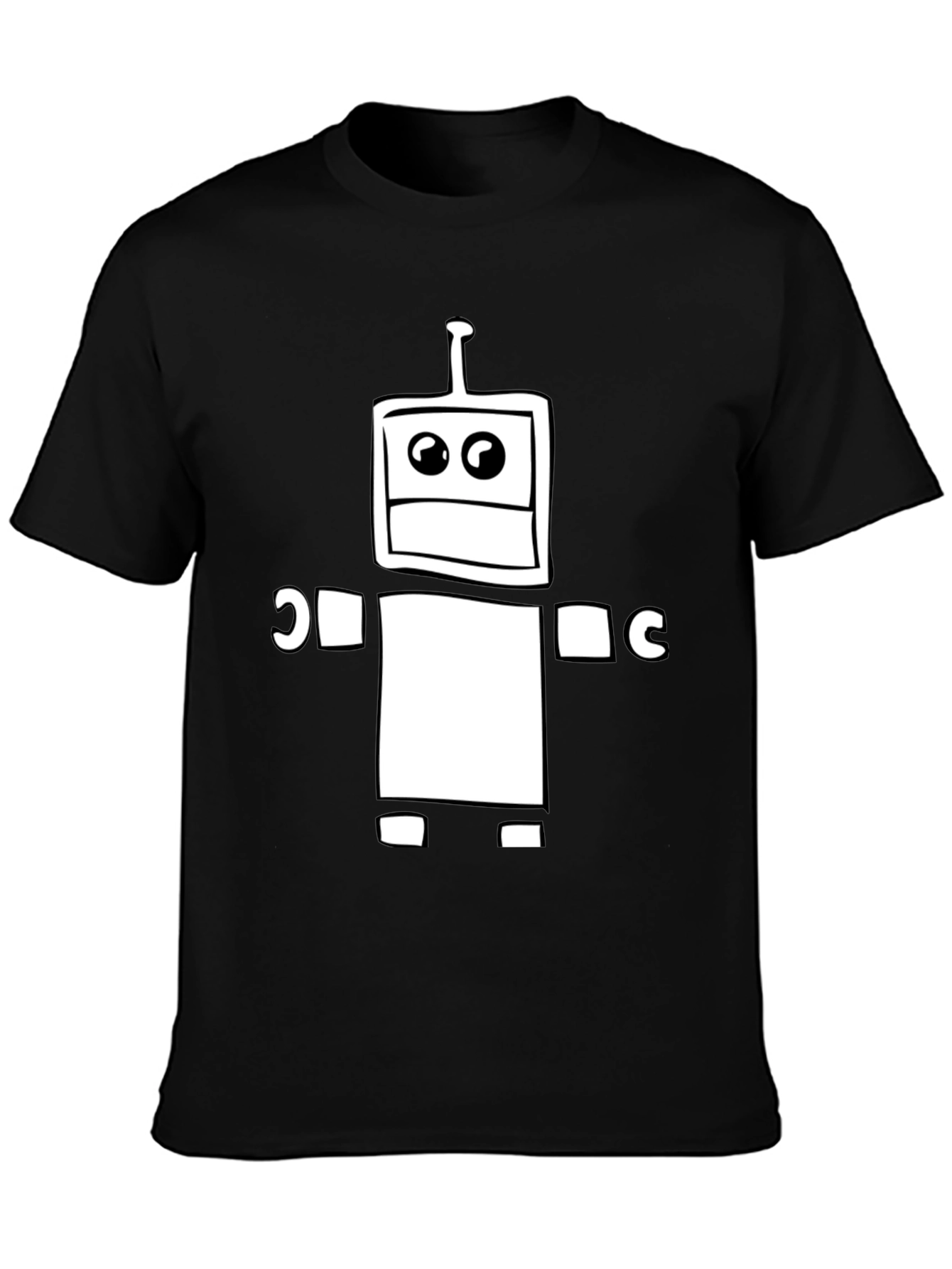 Robot Graphic Print Tee - Black Cotton Casual Shirt