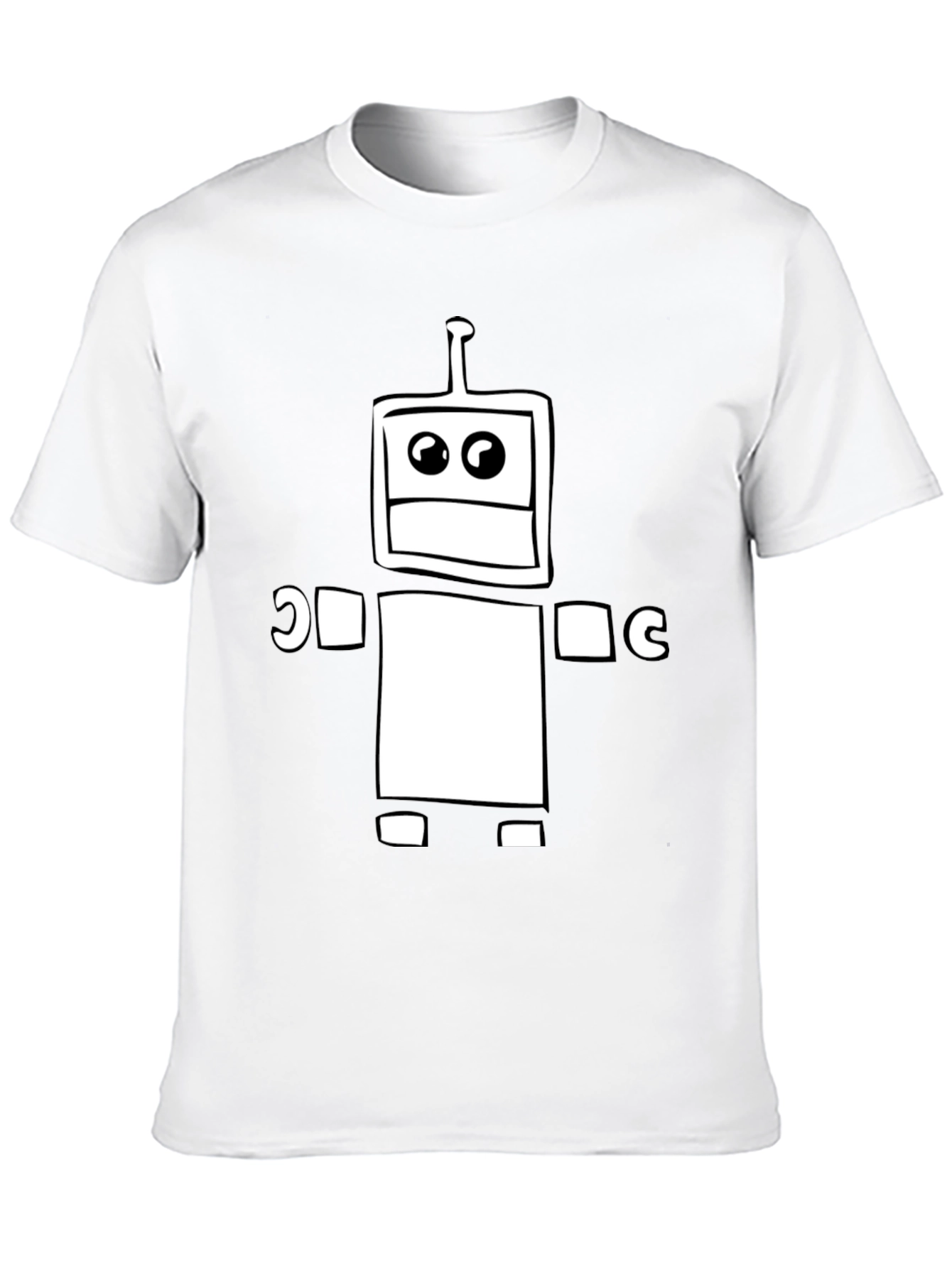 Robot Graphic Print Tee - Black Cotton Casual Shirt
